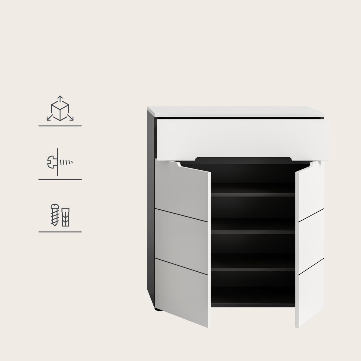 Predsoba Canu, Bela, Siva, 4-Delna - siva/bela, Design, leseni material (175/190/37cm) - Livetastic