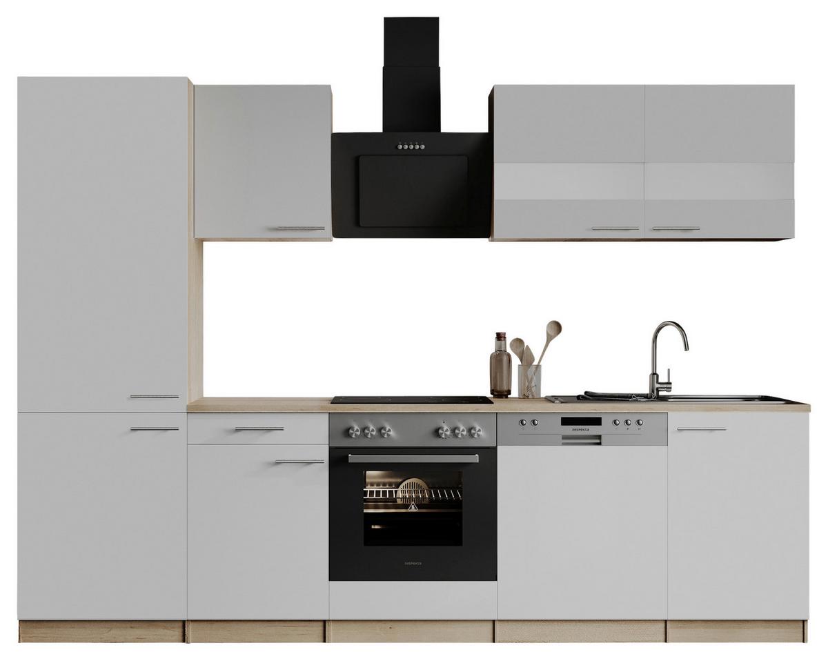 Küchenblock Merle m. Geräten Weiß - Edelstahlfarben/Eichefarben, Basics, Holzwerkstoff/Metall (280cm) - Respekta