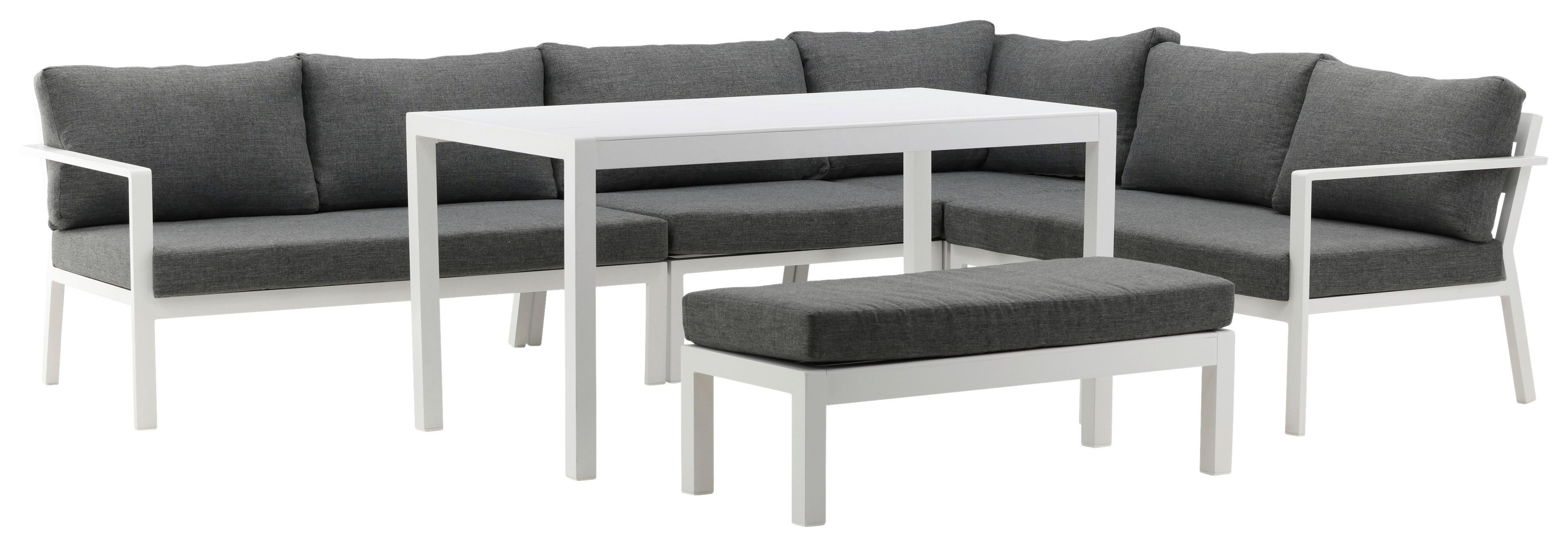 DINING-LOUNGESET RAMOS - Weiß/Grau, KONVENTIONELL, Textil/Metall - Gardenson
