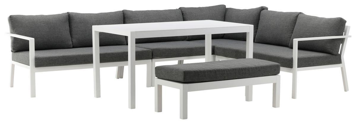 DINING-LOUNGESET RAMOS - Weiß/Grau, KONVENTIONELL, Textil/Metall - Gardenson