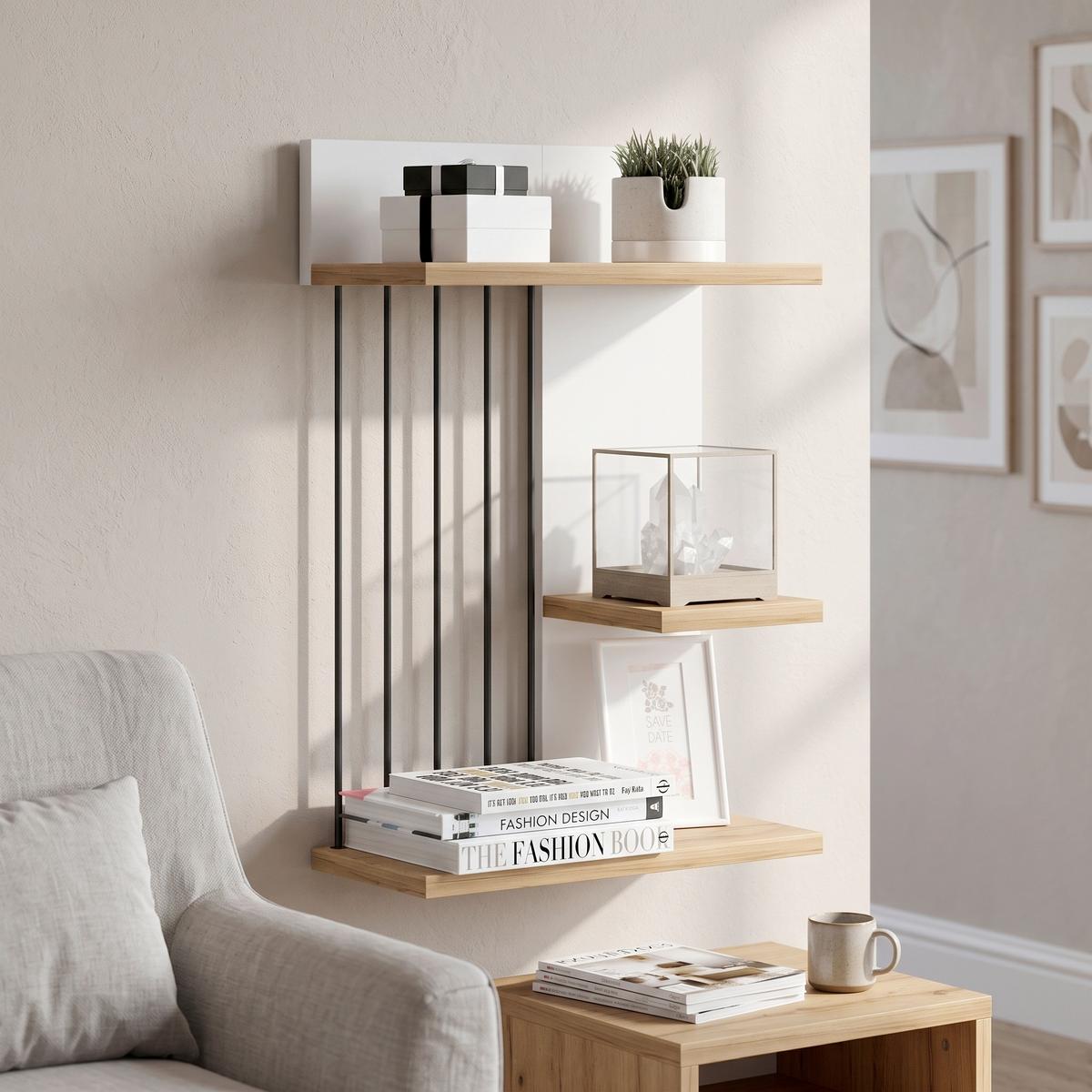 Wandboard Dolira Weiß/Eichefarben - Eichefarben/Weiß, Design, Holzwerkstoff (40/60/19cm) - Livetastic