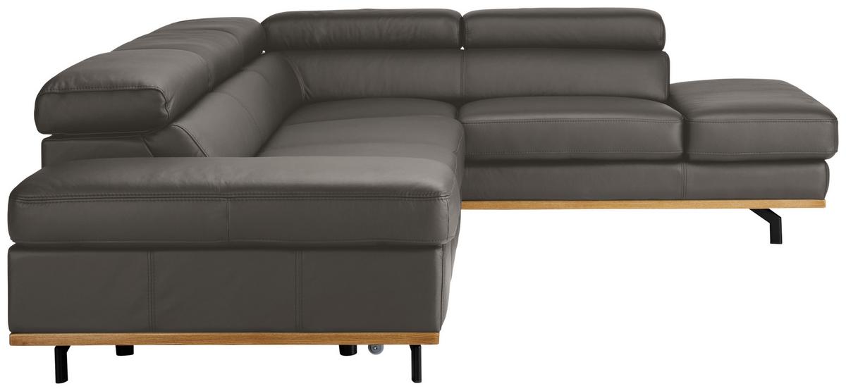 Wohnlandschaft Carmen rechts Graublau - Graublau/Schwarz, MODERN, Leder/Holz (292/72/226cm) - Premium Living