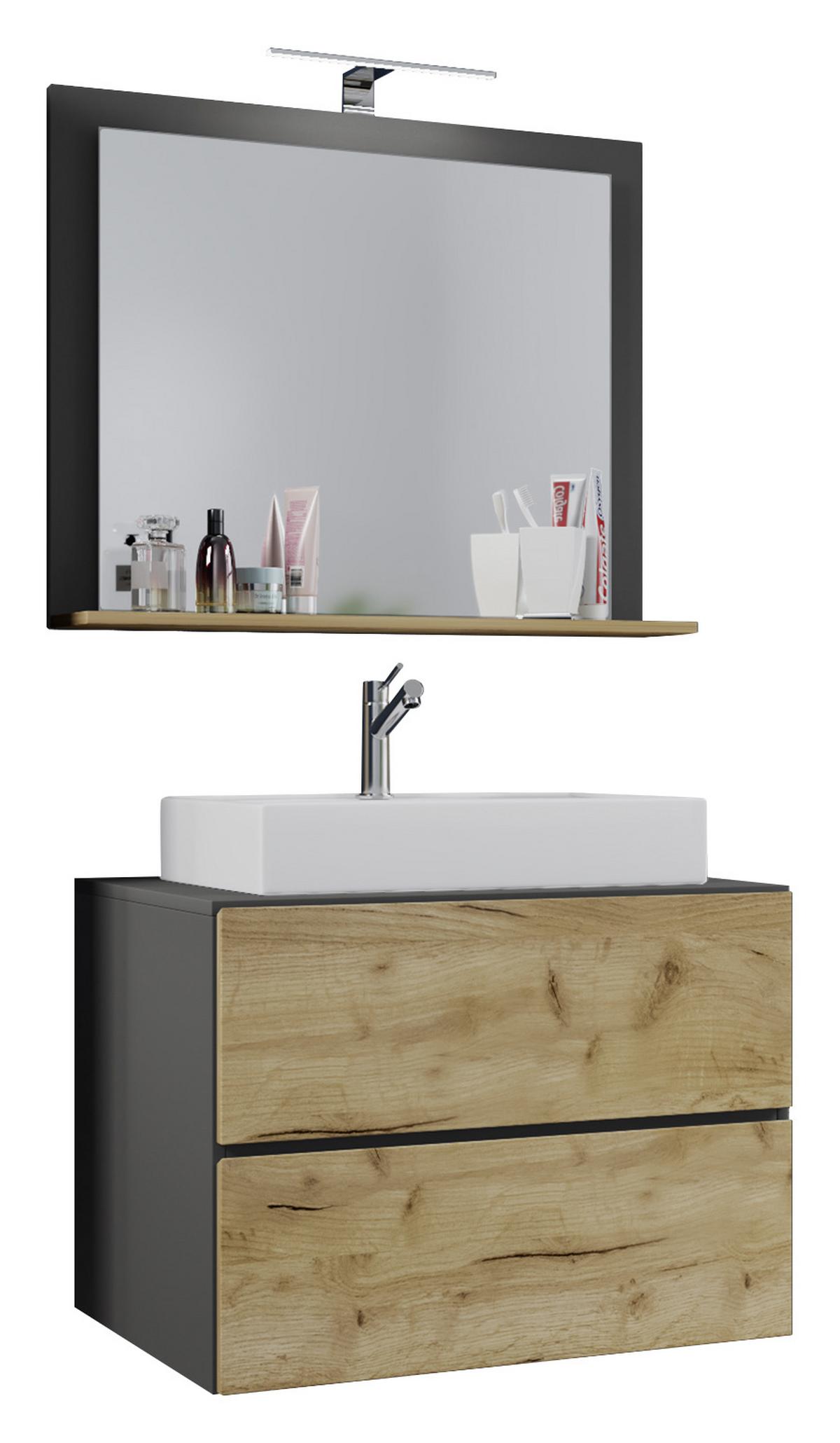 Badezimmer Lendas 3-tlg. ca. 60 cm Anthrazit/Honigeiche - Honigeiche/Anthrazit, MODERN, Glas/Keramik (60cm) - MID.YOU