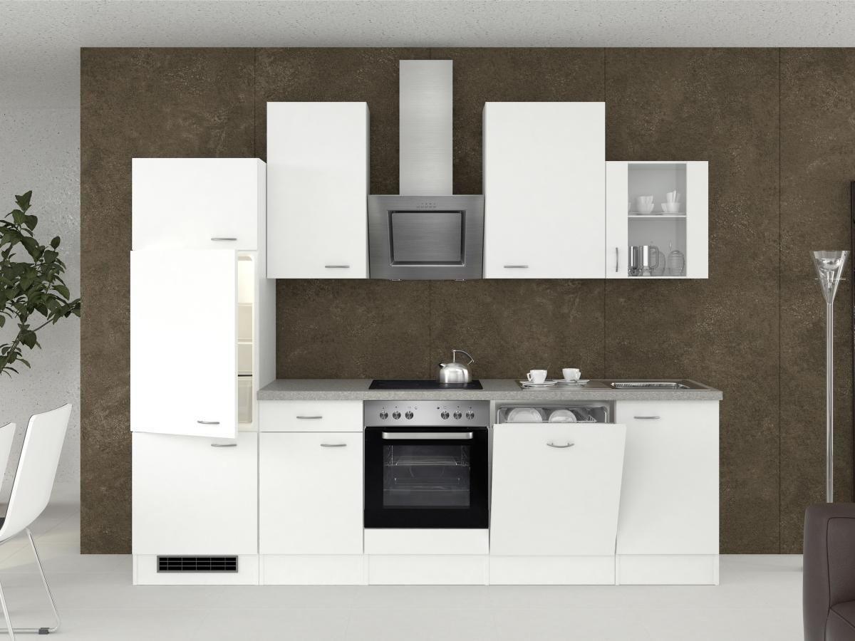 Küchenblock in Weiss inkl. Geräte und Spüle 'Wito' - Edelstahlfarben/Hellgrau, MODERN, Glas/Holzwerkstoff (280cm) - FlexWell