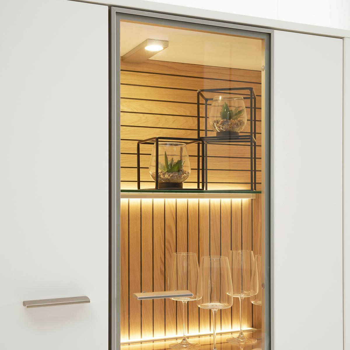 Highboard Studio 11 in Weiß/Eichefarben - Eichefarben/Alufarben, MODERN, Glas/Holzwerkstoff (115/155/40cm) - Premium Living