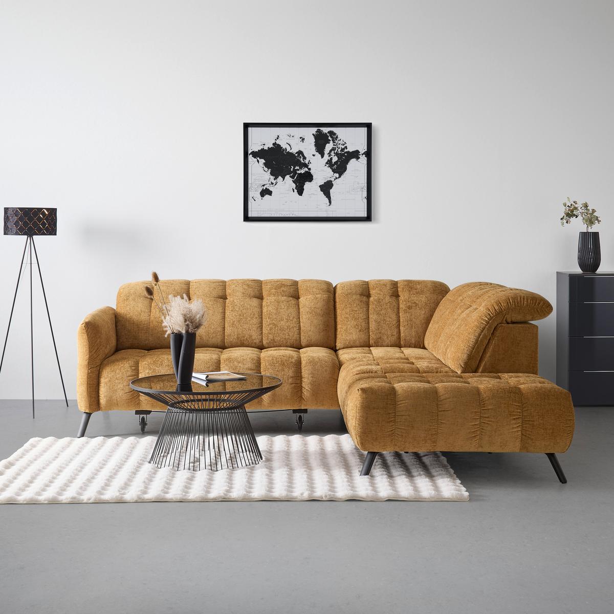 Wohnlandschaft New York Rechts Bronze ca. 261x87-104x288cm - Schwarz/Bronzefarben, MODERN, Holzwerkstoff/Textil (261/87-104/288cm) - Premium Living
