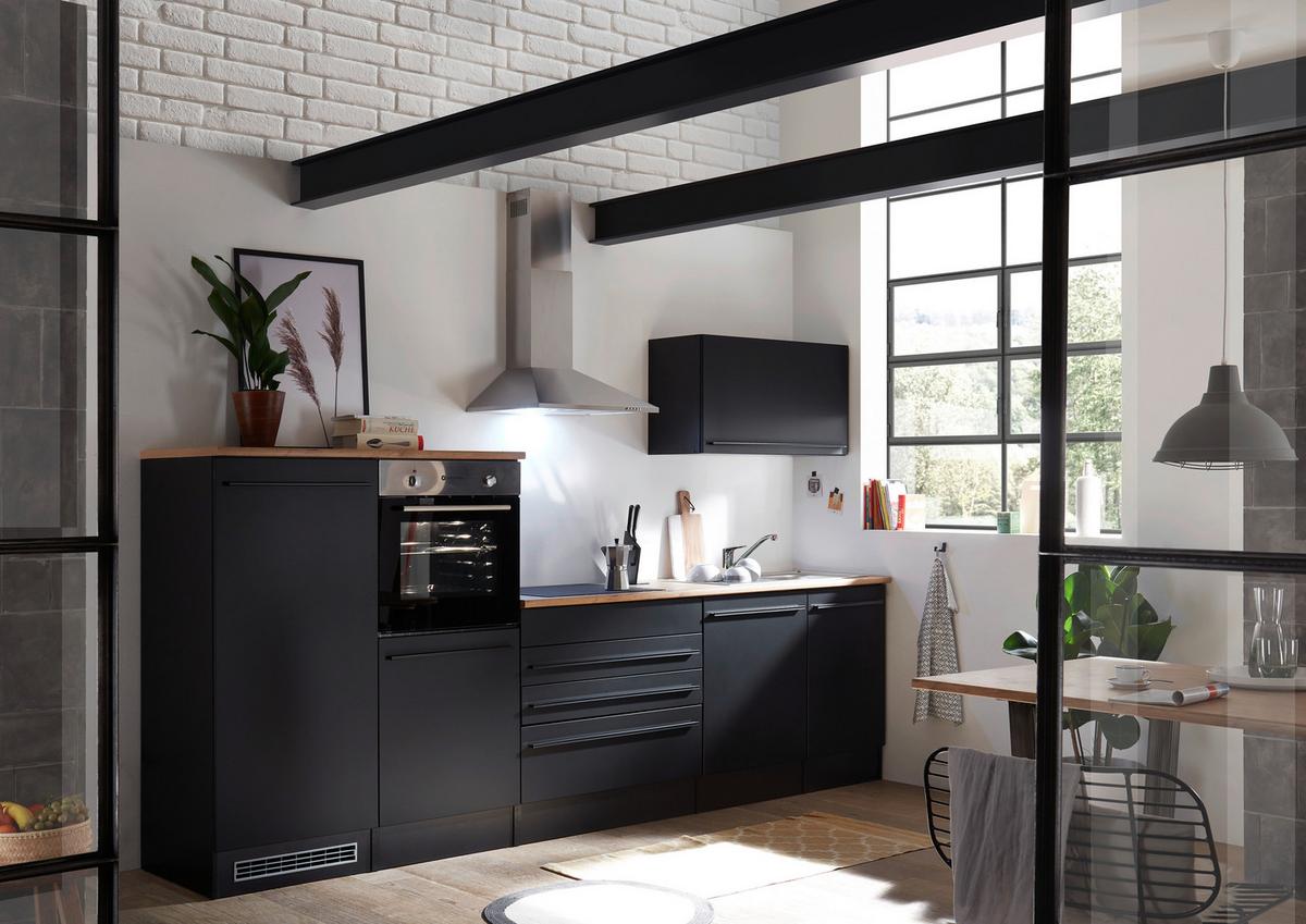 Küchenblock Jazz mit Geräten ca. 320 cm Schwarz - Eichefarben/Schwarz, Basics, Holzwerkstoff/Kunststoff (320cm) - P & B