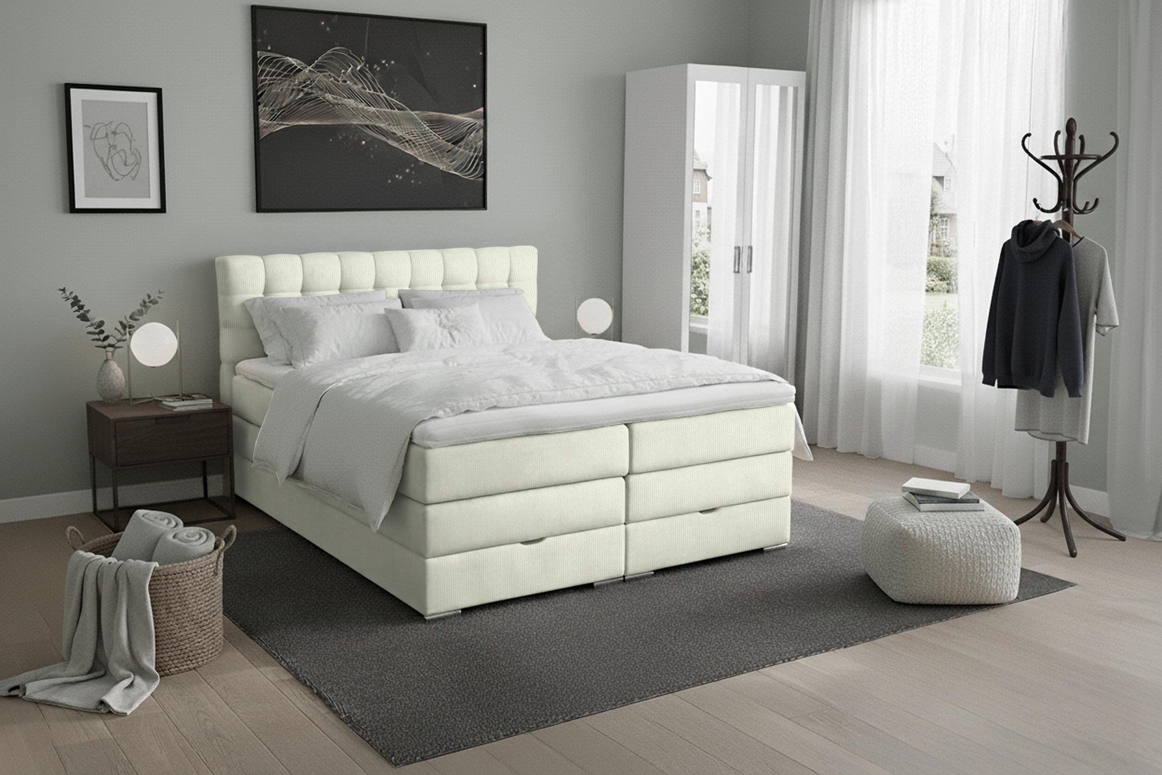 Boxspringbett London Elfenbein ca. 160x200cm - Chromfarben/Elfenbein, MODERN, Holz/Holzwerkstoff (160/200cm) - Premium Living