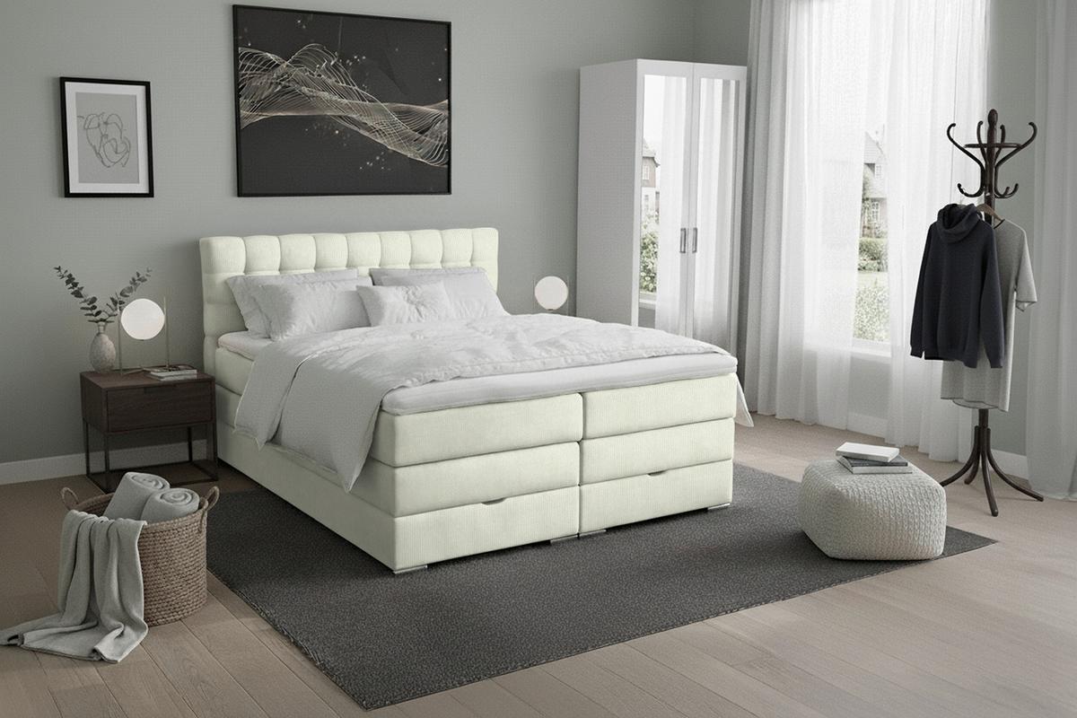 Boxspringbett London Elfenbein ca. 160x200cm - Chromfarben/Elfenbein, MODERN, Holz/Holzwerkstoff (160/200cm) - Premium Living