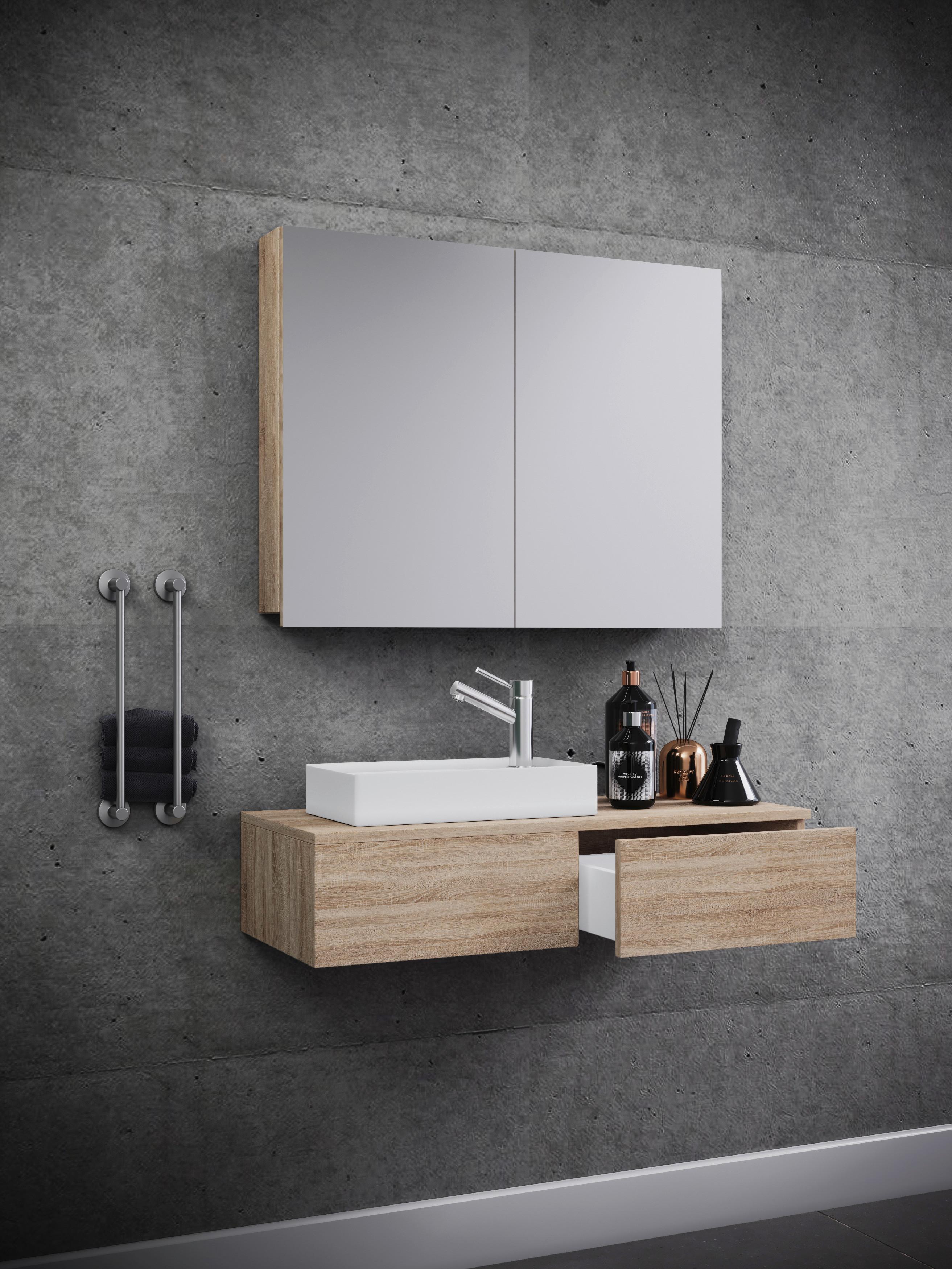 Kopalnica Gudas, Hrast - bela/hrast sonoma, Moderno, leseni material/keramika (85cm) - MID.YOU
