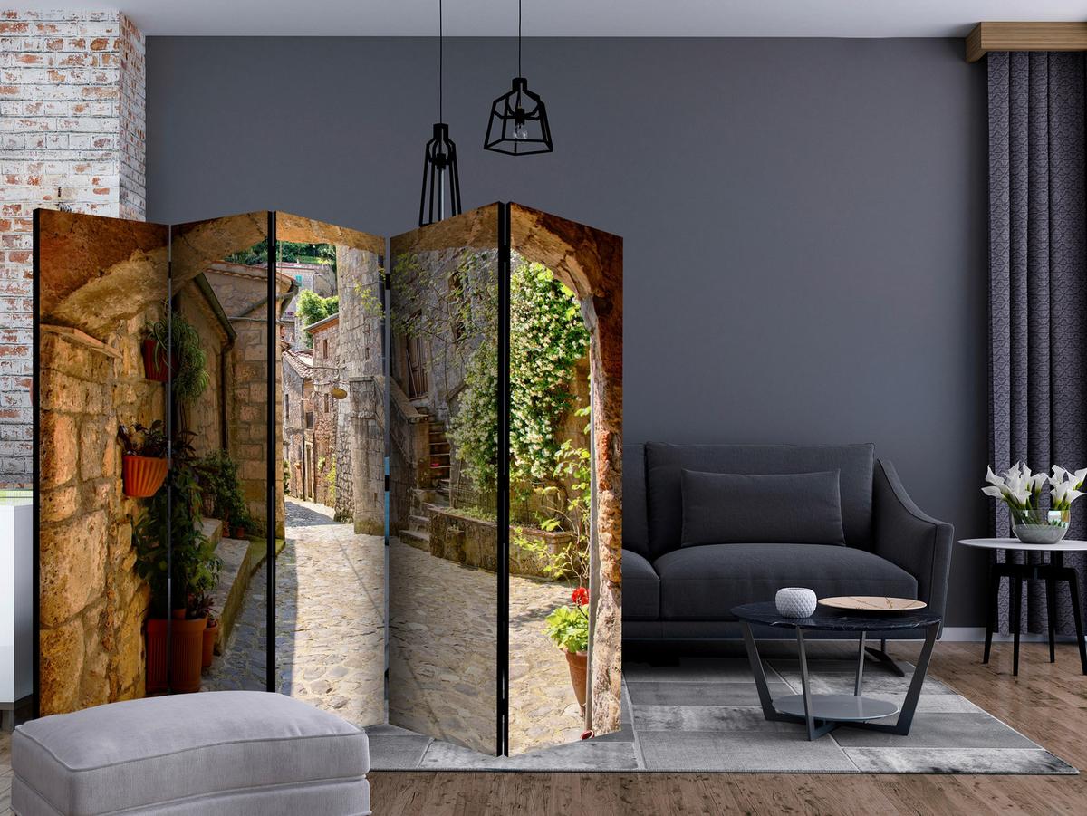 Paravan Tuscany I, 5-Delni, Akustičen - zelena/rjava, Basics, umetna masa/tekstil (225/172/3cm) - artgeist