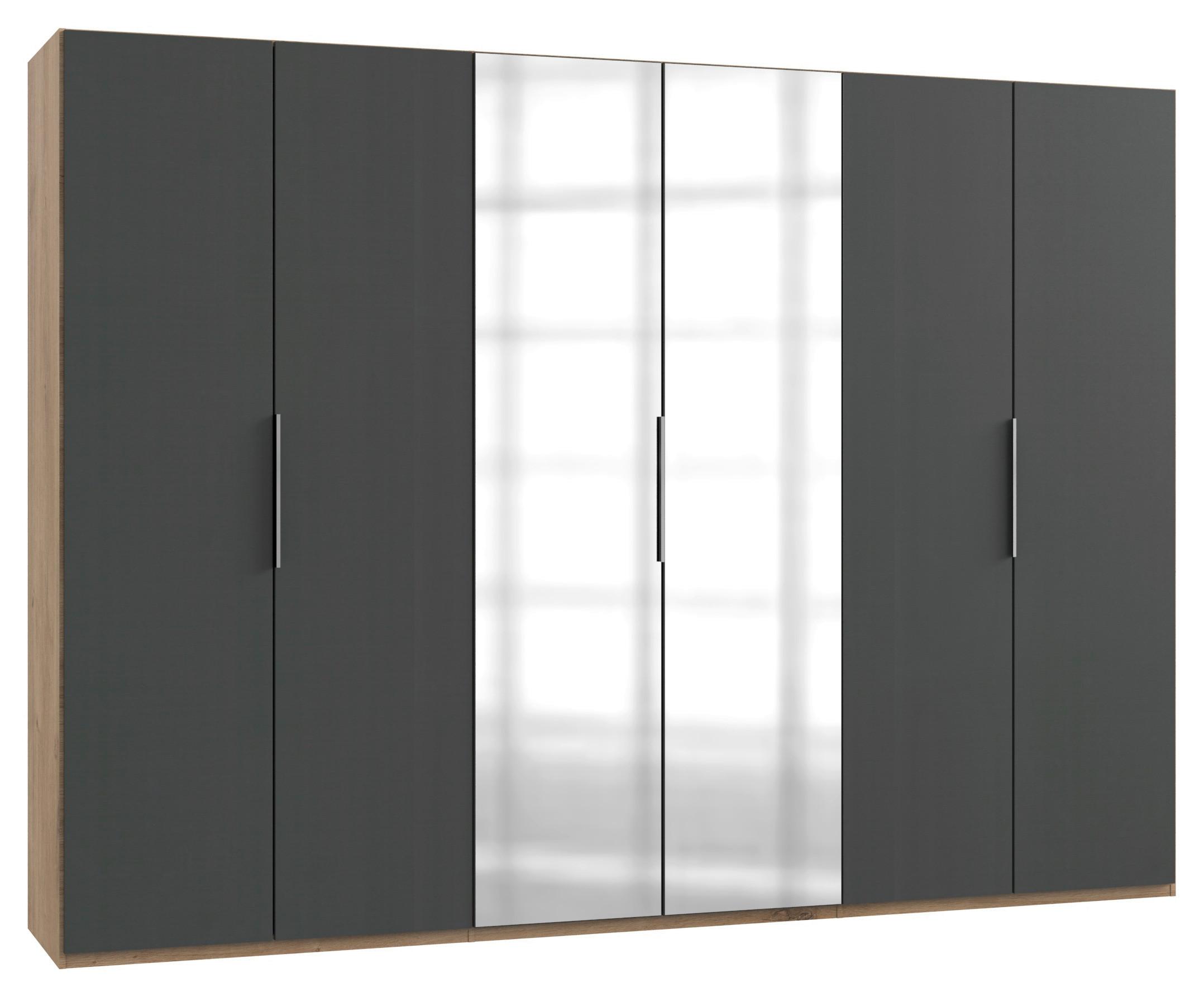 Drehtürenschrank Level 36A mit Spiegel ca.300cm Graphitfarben - Chromfarben/Eichefarben, MODERN, Holzwerkstoff (300/216/58cm) - MID.YOU