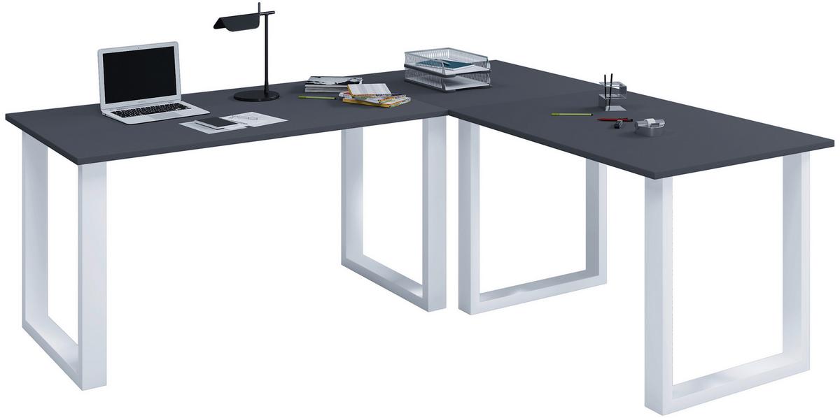 ECKSCHREIBTISCH LONA - Anthrazit/Silberfarben, Design, Holzwerkstoff/Metall (130/130/76cm) - MID.YOU