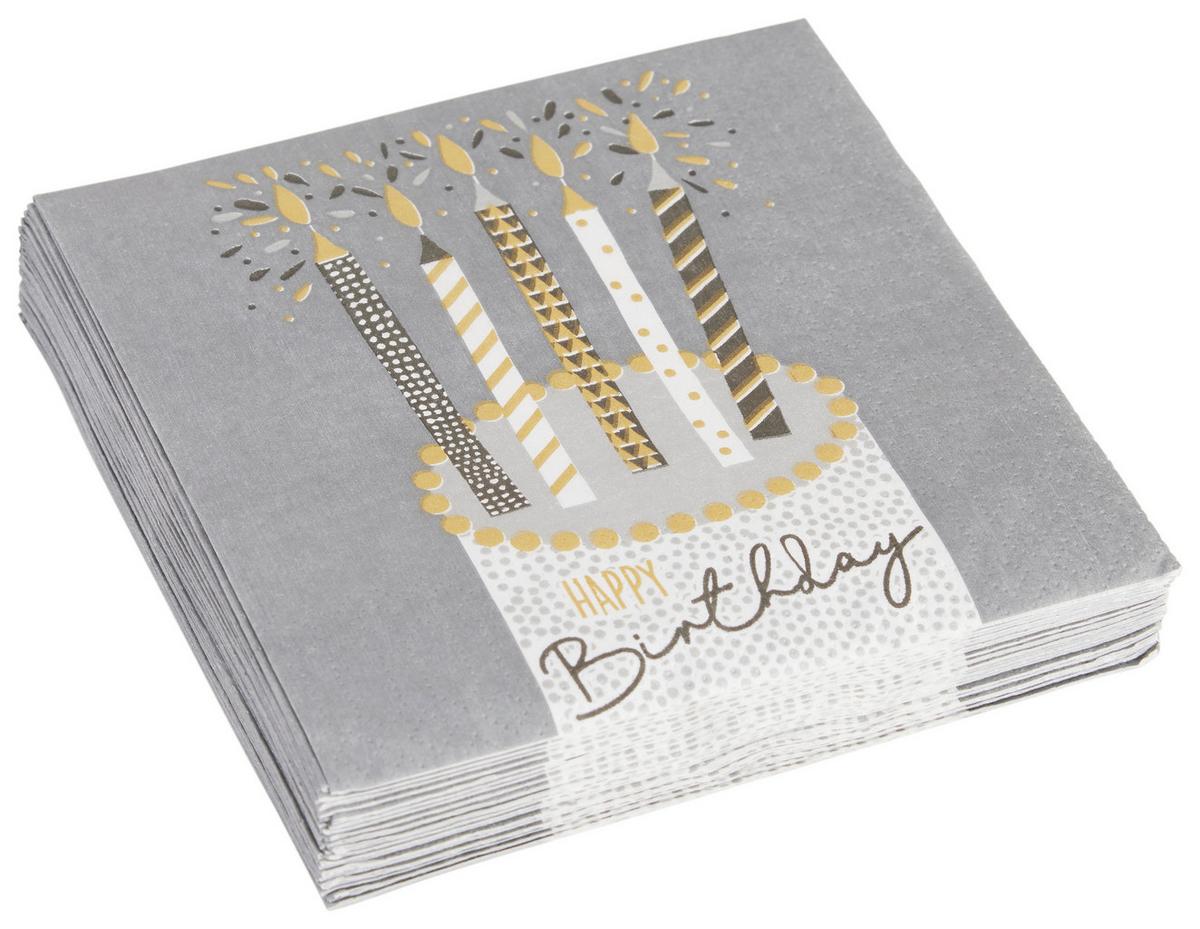 Cocktailserviette Linda in Multicolor ca. 25x25cm - Weiss/Goldfarben, Konventionell, Papier (25cm)