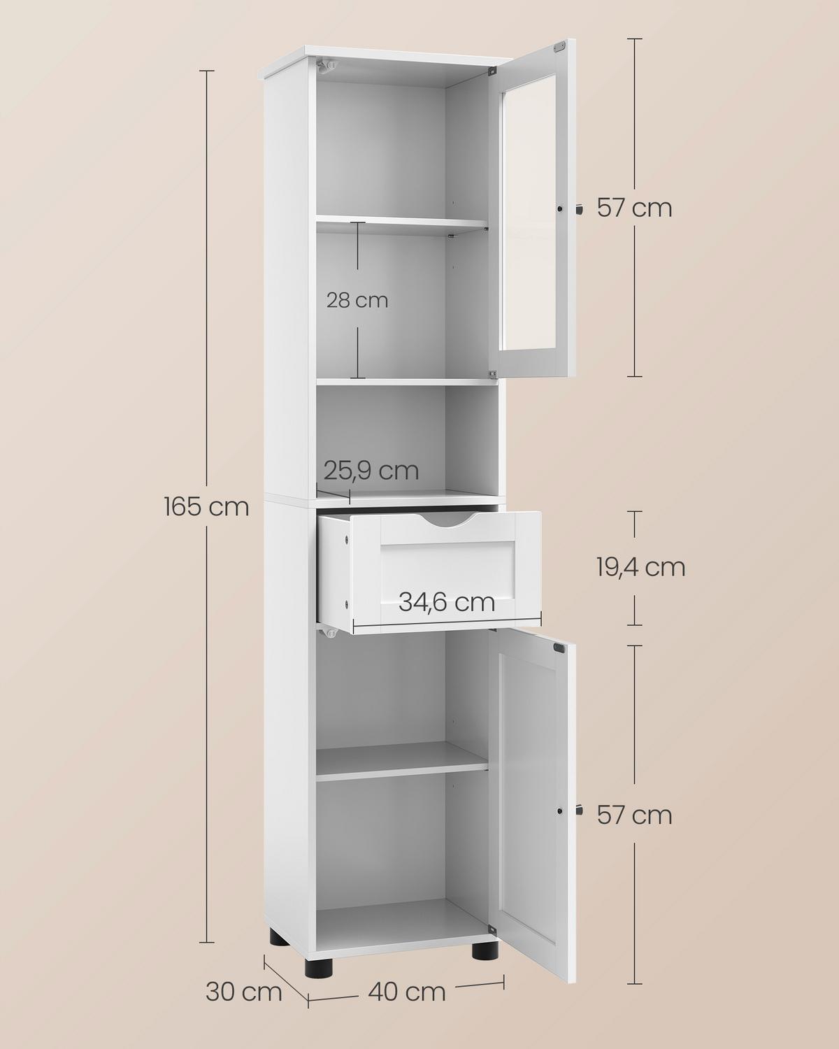 MIDISCHRANK BATHROOM CABINET - Weiß, MODERN, Glas/Holzwerkstoff (40/165/30cm) - MID.YOU