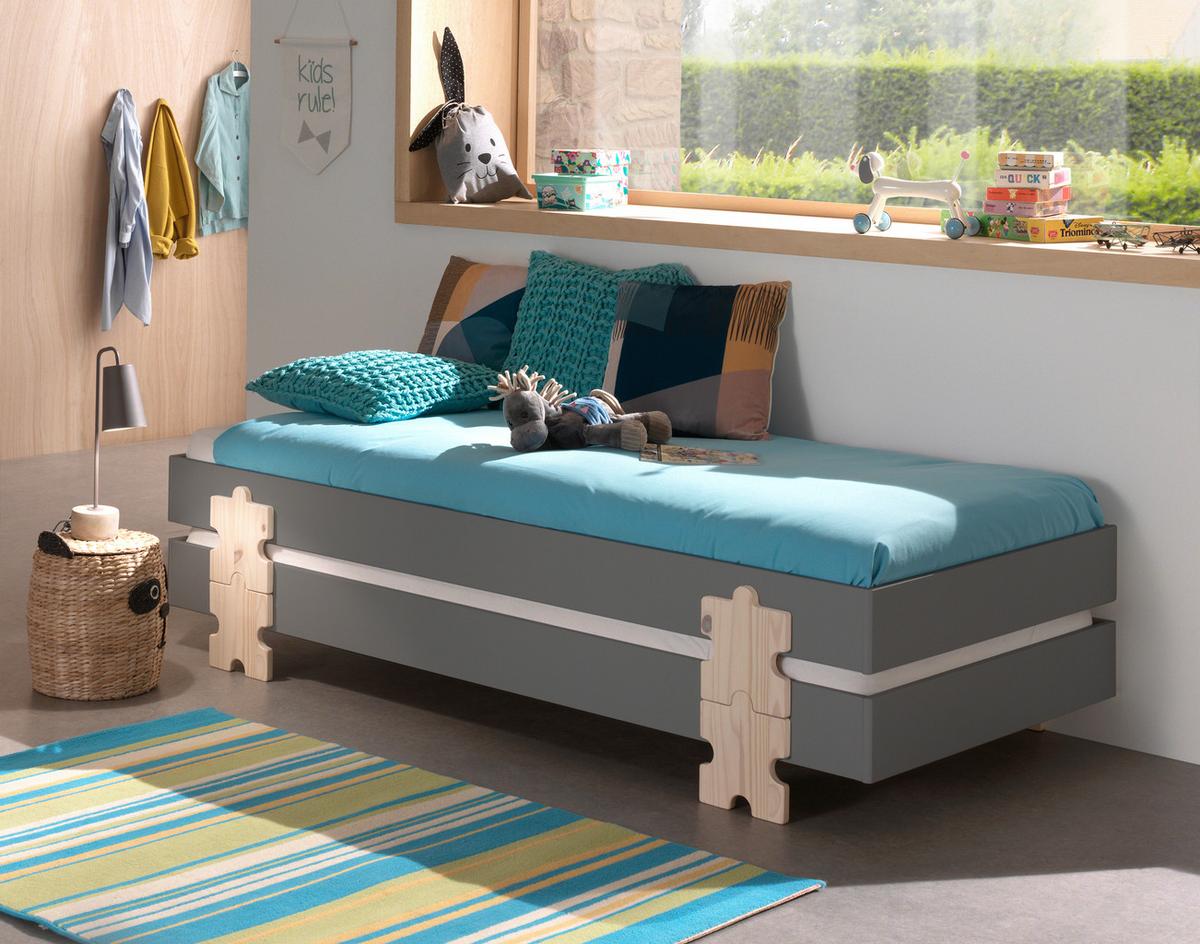 Stapelbett Modulo Grau - Grau/Kieferfarben, MODERN, Holz/Holzwerkstoff (90/200cm) - Vipack