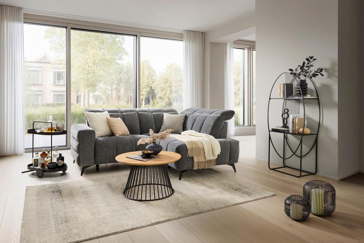 Wohnlandschaft Paris Dunkelgrau - Dunkelgrau/Schwarz, KONVENTIONELL, Holz/Textil (215/85/182cm) - Mömax