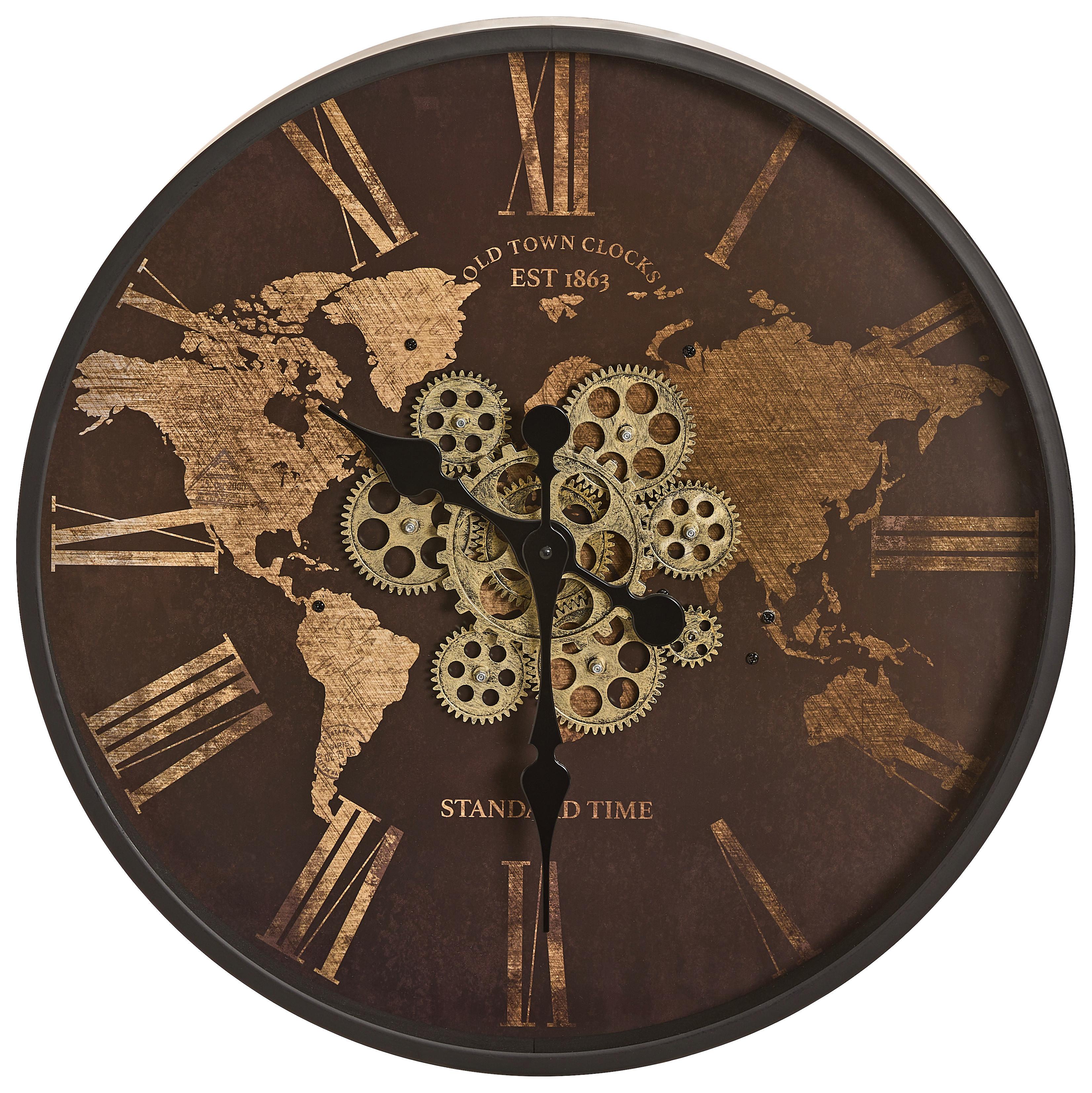 ZEGAR ŚCIENNY WORLD - czarny/brązowy, Lifestyle, materiał drewnopochodny/metal (57/57/6cm) - Xora