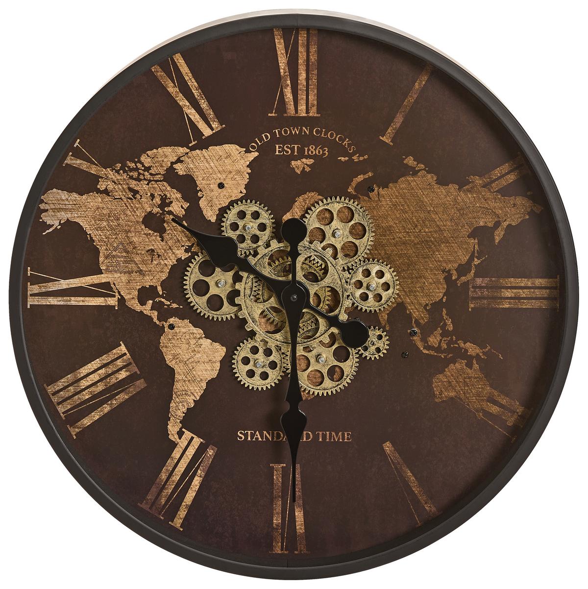 ZEGAR ŚCIENNY WORLD - czarny/brązowy, Lifestyle, materiał drewnopochodny/metal (57/57/6cm) - Xora