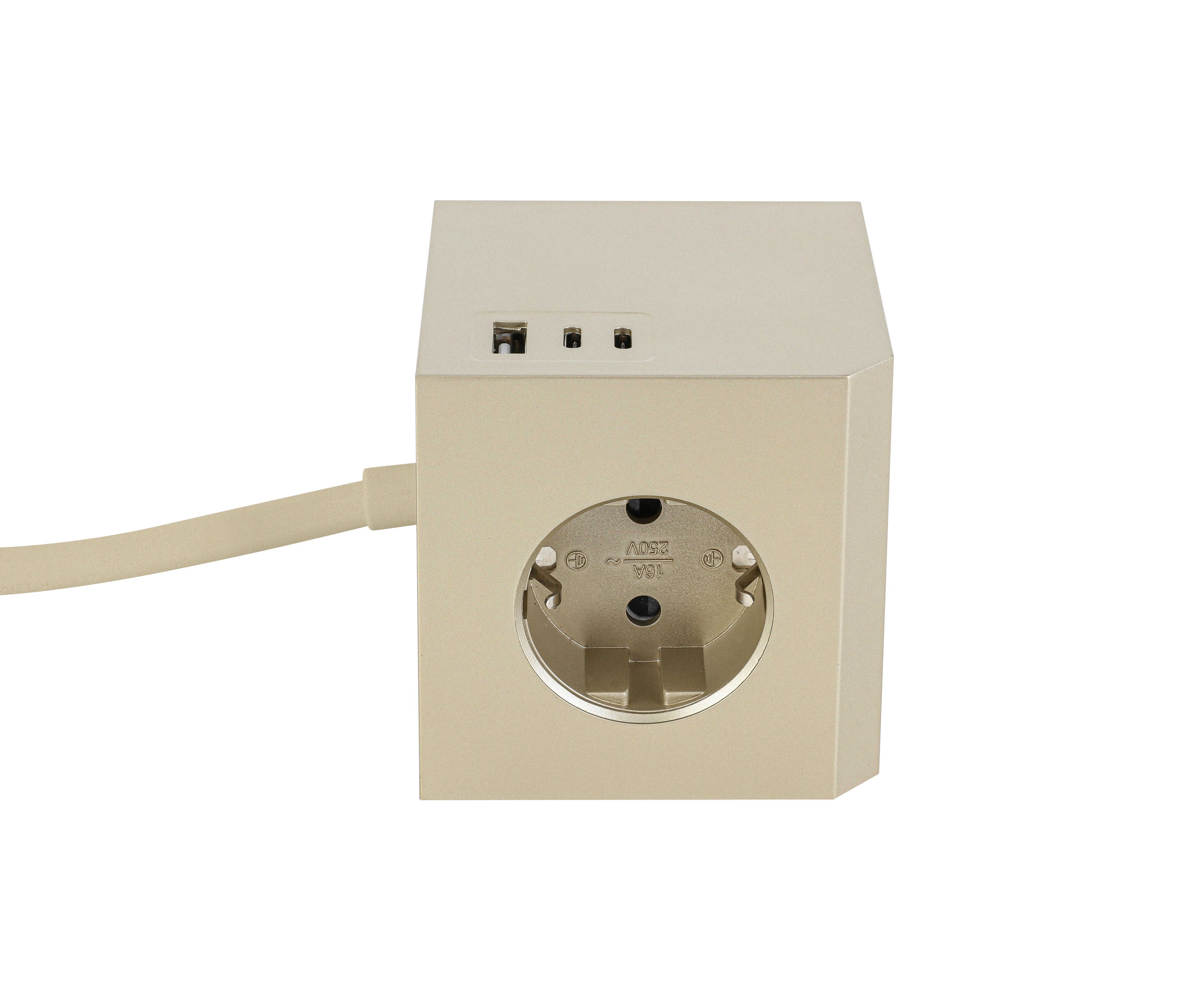 KOSTKA ZASILAJĄCA PLUG BOX - kolor złoty, Basics, tworzywo sztuczne (7,5/7,5/7,5cm) - Mican