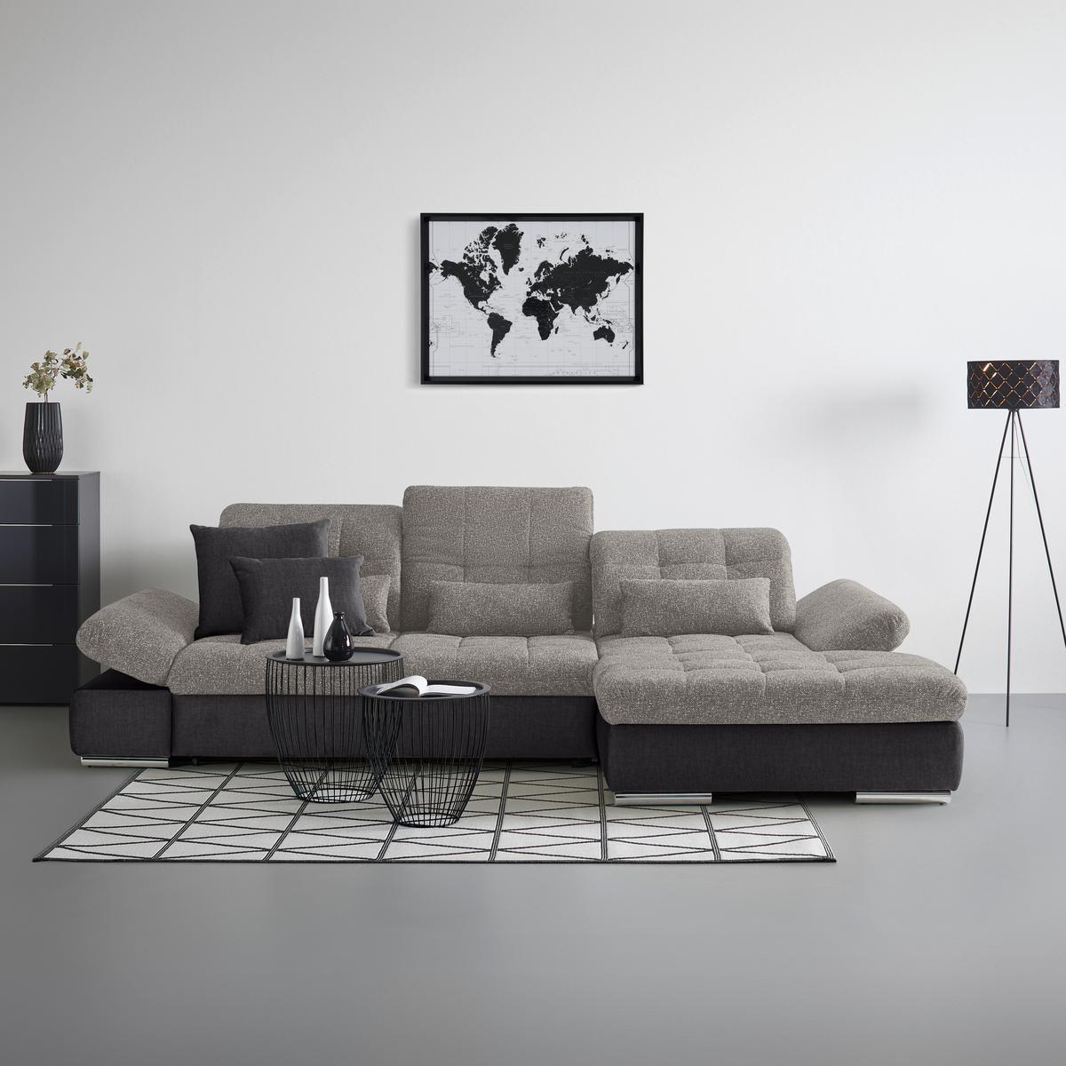 Wohnlandschaft Sanfino Silberfarben/Dunkelgrau - Chromfarben/Dunkelgrau, KONVENTIONELL, Holz/Textil (305/79-96/199cm) - Premium Living