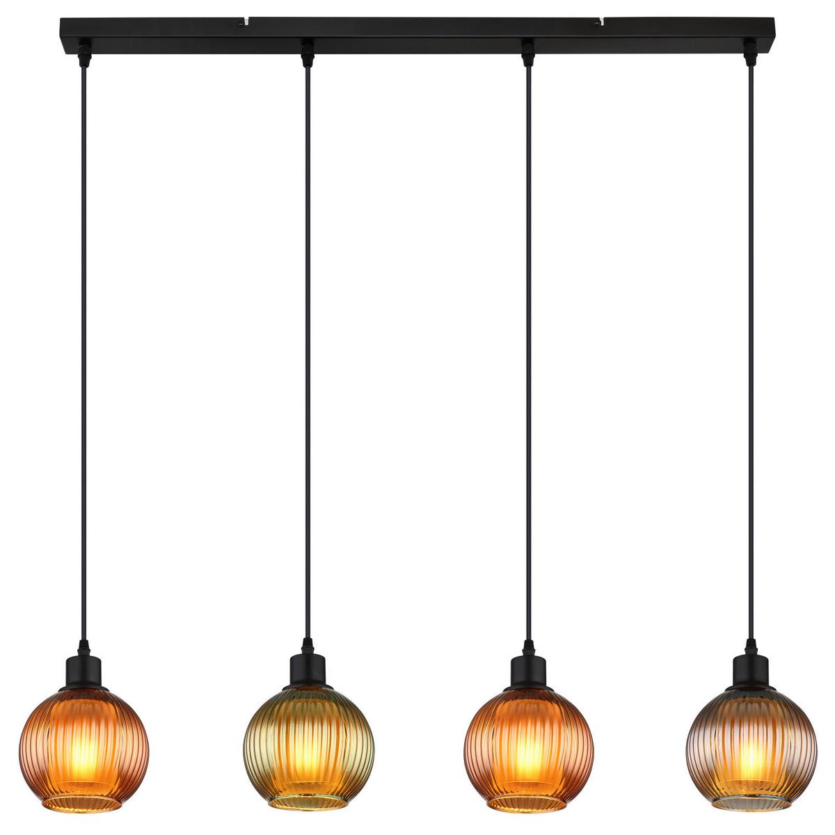 HÄNGELEUCHTE 15638-4 ZUMBA - Multicolor/Schwarz, Trend, Glas/Metall (90cm) - Globo