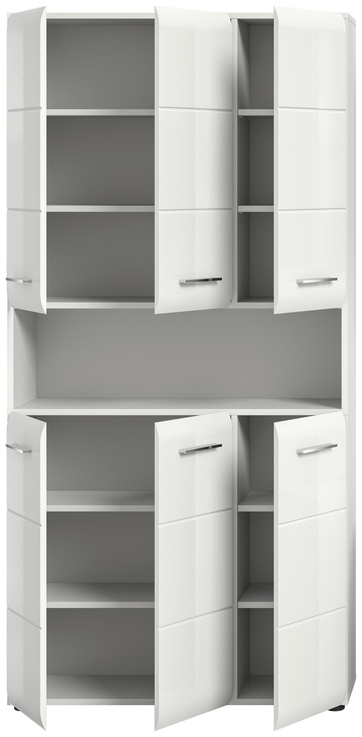 Hochschrank Ice ca. 90x185x30 cm Weiß - Weiß Hochglanz/Silberfarben, MODERN, Holzwerkstoff/Kunststoff (90/185/30cm) - MID.YOU