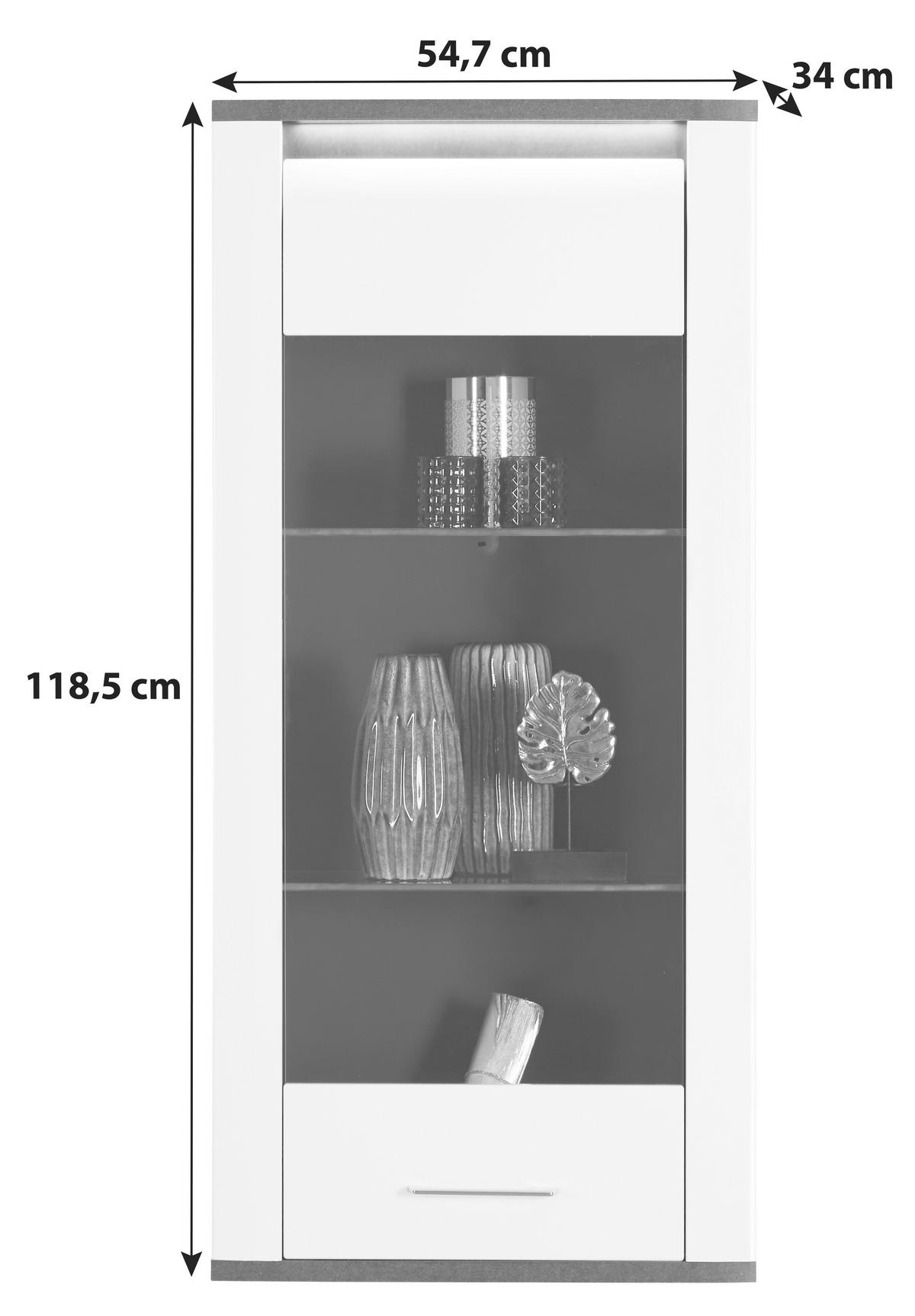 Viseča Vitrina Alassio - barve kroma/bela, Moderno, kovina/steklo (54,7/118,5/34cm) - Premium Living