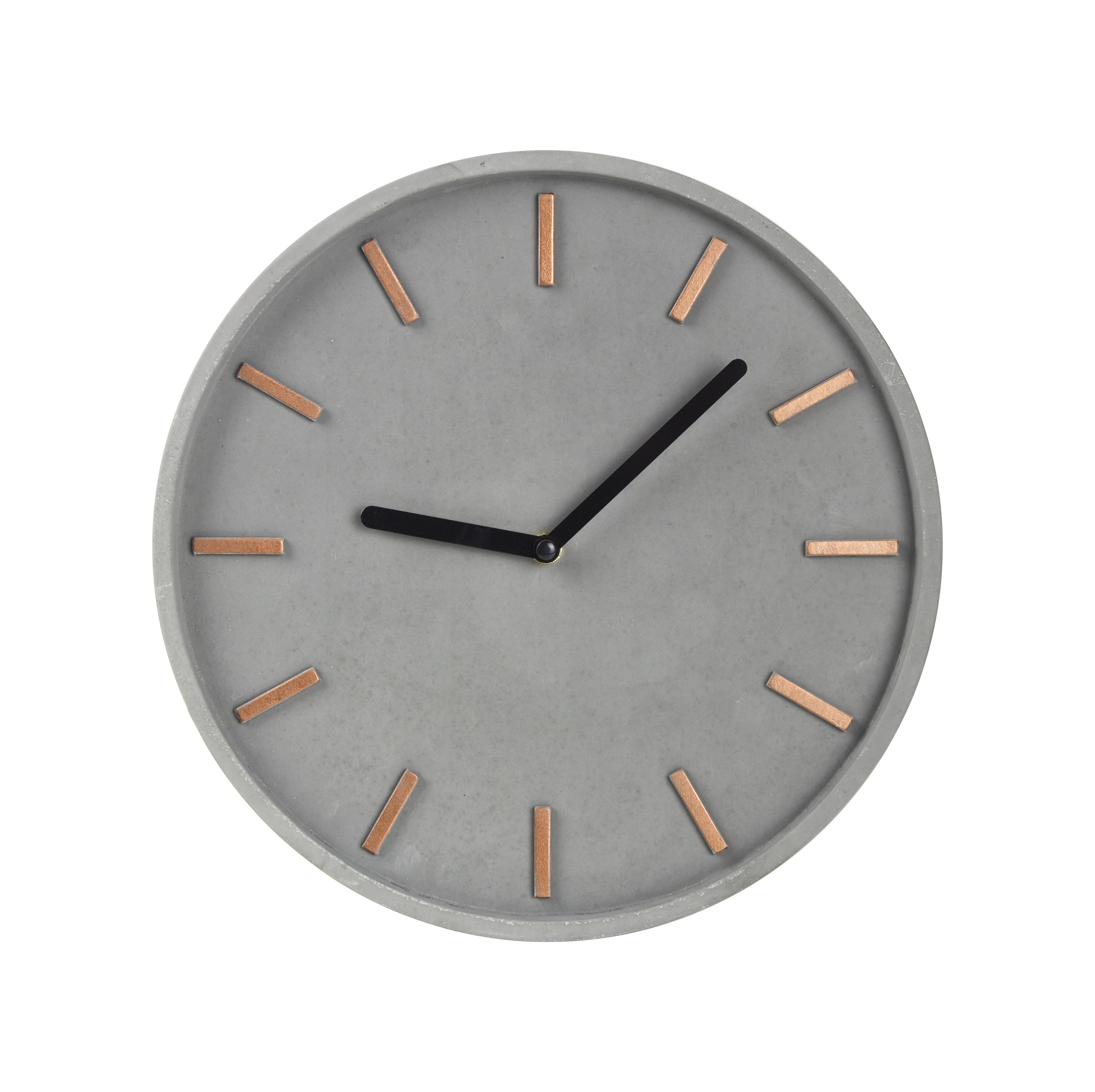 Wanduhr Gela Grau/Kupfer, D: 28cm - Grau/Kupferfarben, Stein (28/4,5cm)