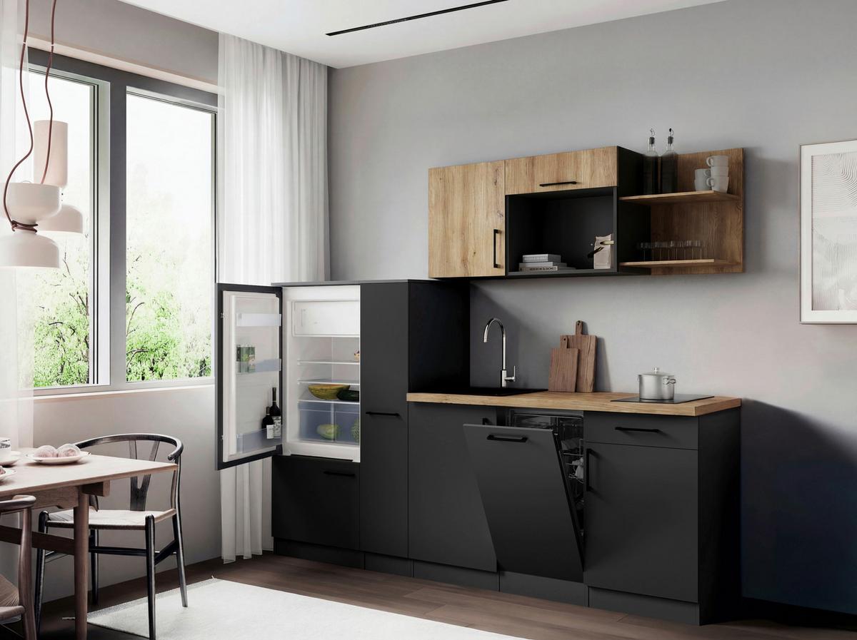 Küchenblock Oliver m. Geräten Grau - Eiche Artisan/Grau, Trend, Holzwerkstoff/Metall (235cm) - Respekta