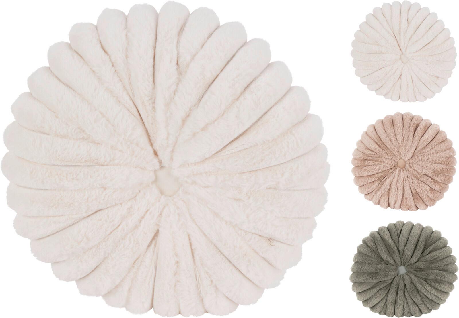 Műszőrme Díszpárna Button 35cm - pink/olívazöld, műanyag (35/10/35cm)