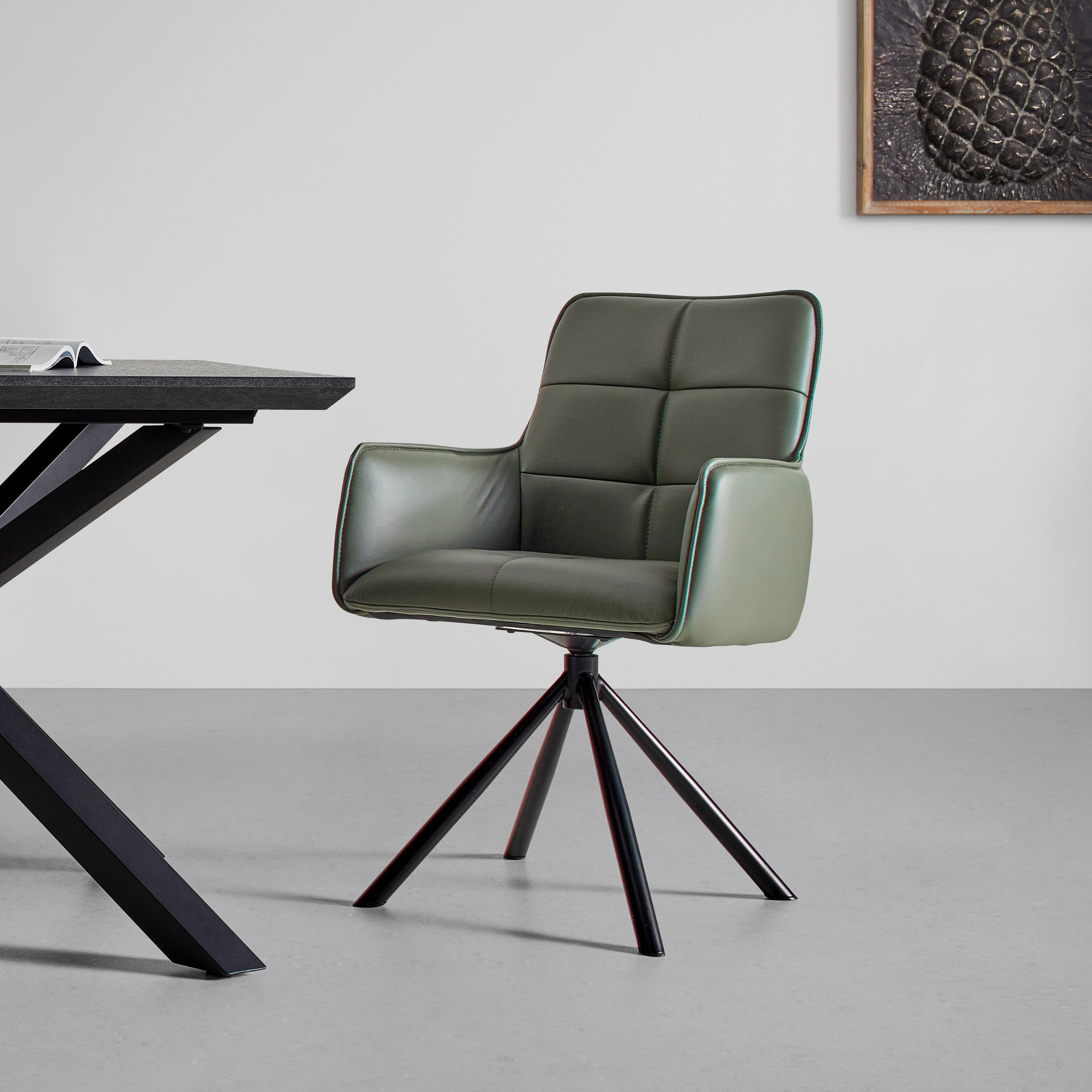 STOL MED ARMSTÖD VINCENT - grön/svart, Modern, metall/läder (58/87/63cm) - Premium Living