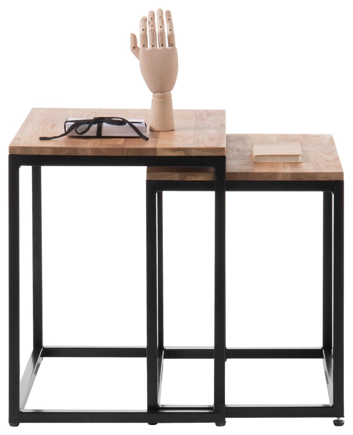 ZESTAW STOLIKÓW KAWOWYCH SAKURA - kolor dębowy/kolor naturalny, Modern, metal/drewno (45-50/45-50/37-40cm) - Xora