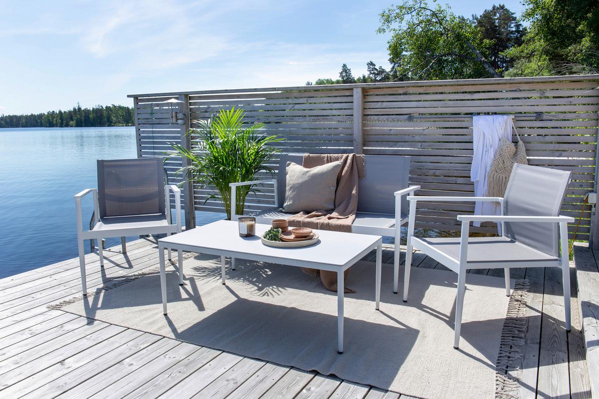 Loungegarnitur Break Weiß/Grau - Weiß/Grau, KONVENTIONELL, Glas/Textil - Gardenson