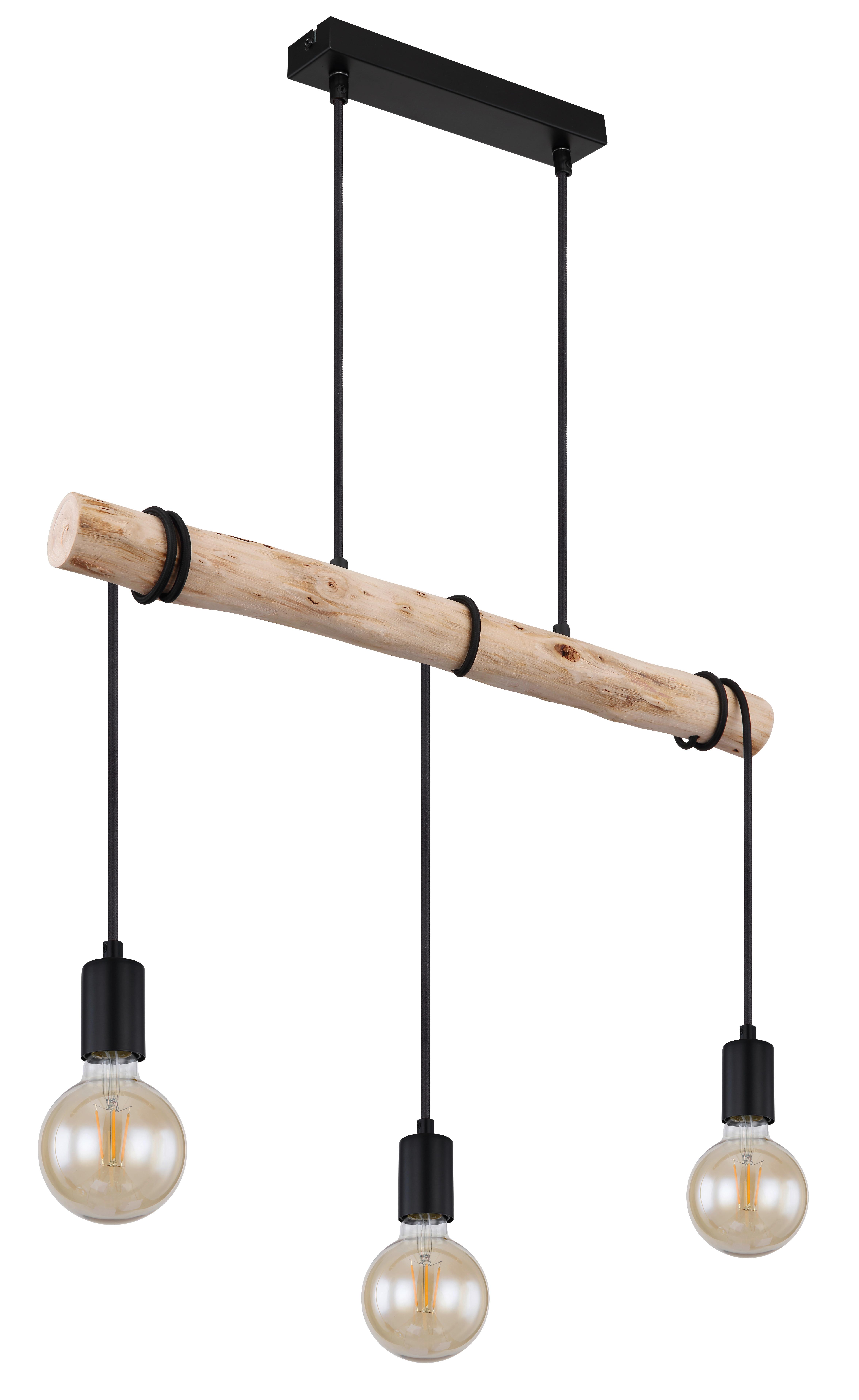 Hängeleuchte Gregor max. 60 Watt - Schwarz/Naturfarben, Natur, Holz/Metall (60/5/120cm) - Globo
