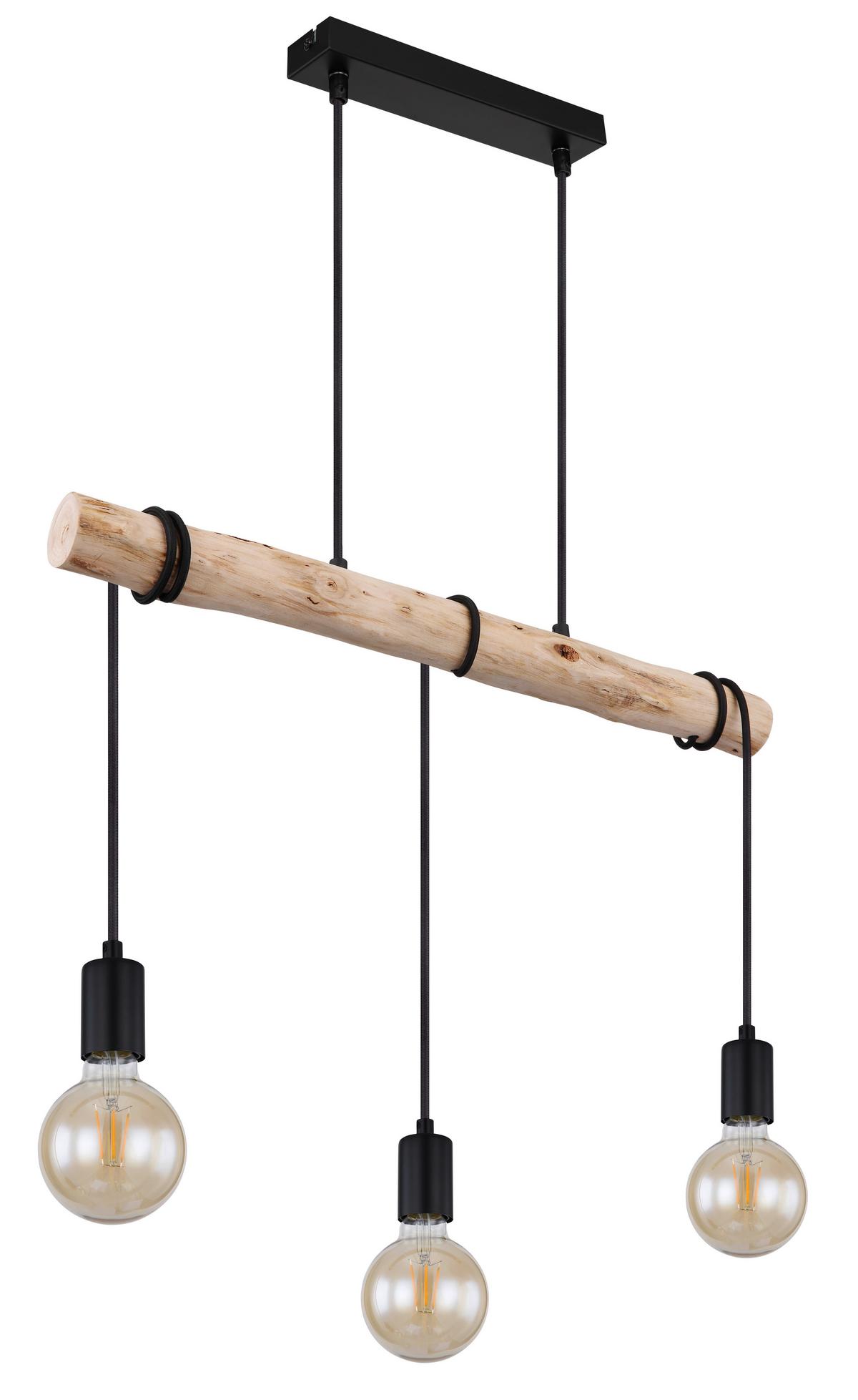 Hängeleuchte Gregor max. 60 Watt - Schwarz/Naturfarben, Natur, Holz/Metall (60/5/120cm) - Globo