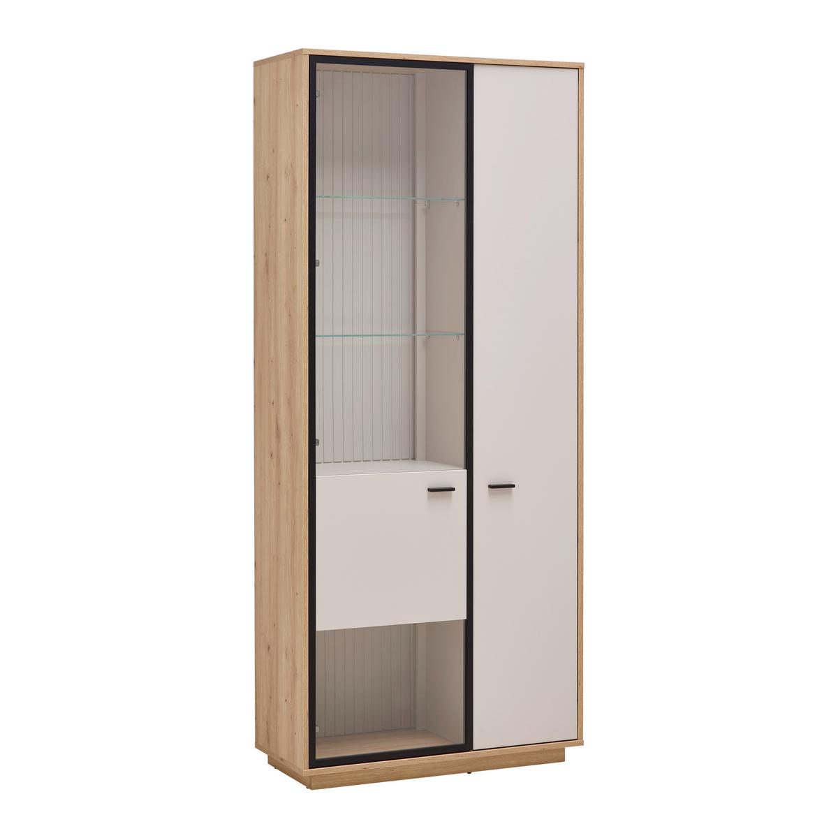 Vitrine Cremona Kaschmir/Eiche Artisan - Kaschmir/Schwarz, MODERN, Glas/Holzwerkstoff (85/200/38cm) - Premium Living