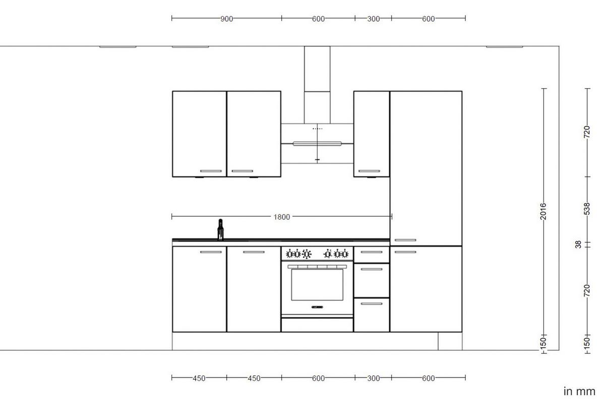 Küchenleerblock Flash High o. Geräte Weiß Hochglanz - Edelstahlfarben/Eichefarben, MODERN, Holzwerkstoff/Metall (240cm) - Nobilia