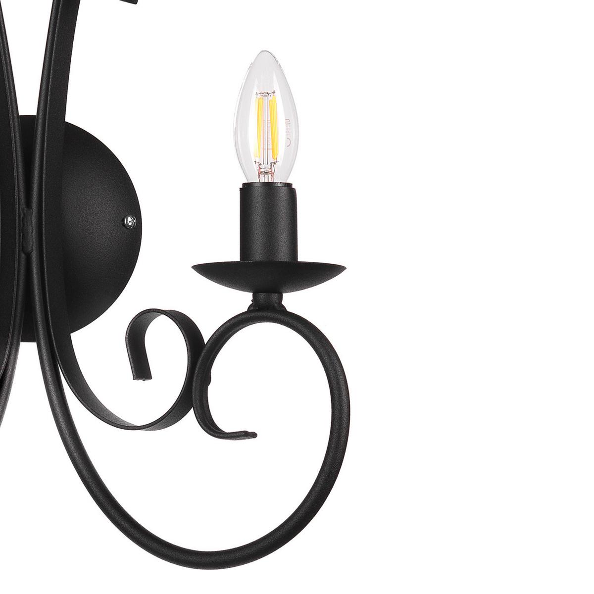 Wandleuchte Pompei Schwarz max. 6 Watt - Schwarz, KONVENTIONELL, Metall (35/38cm)