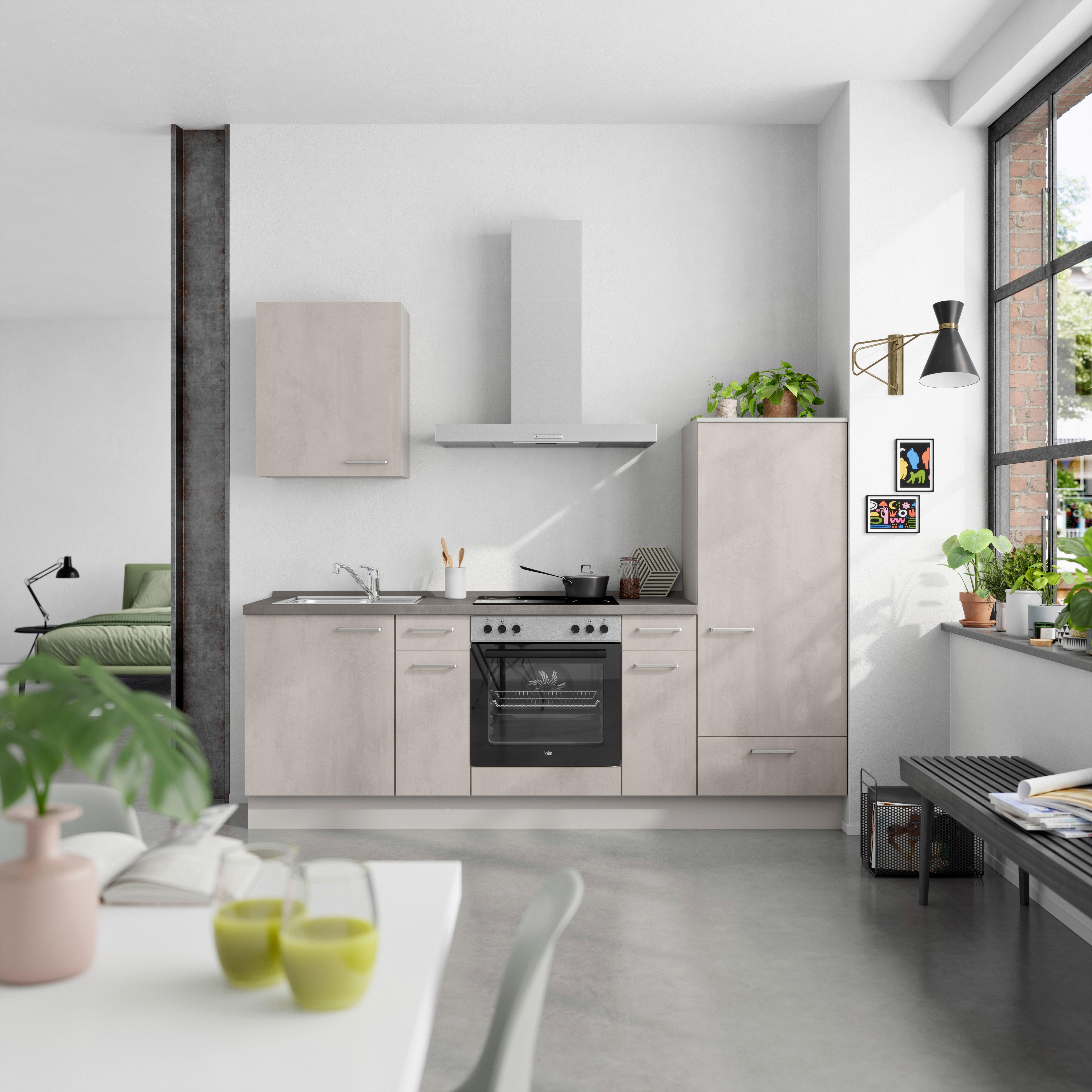 Küchenblock Riva Low m. Geräten Grau - Schieferfarben/Edelstahlfarben, MODERN, Holzwerkstoff/Metall (240cm) - Nobilia