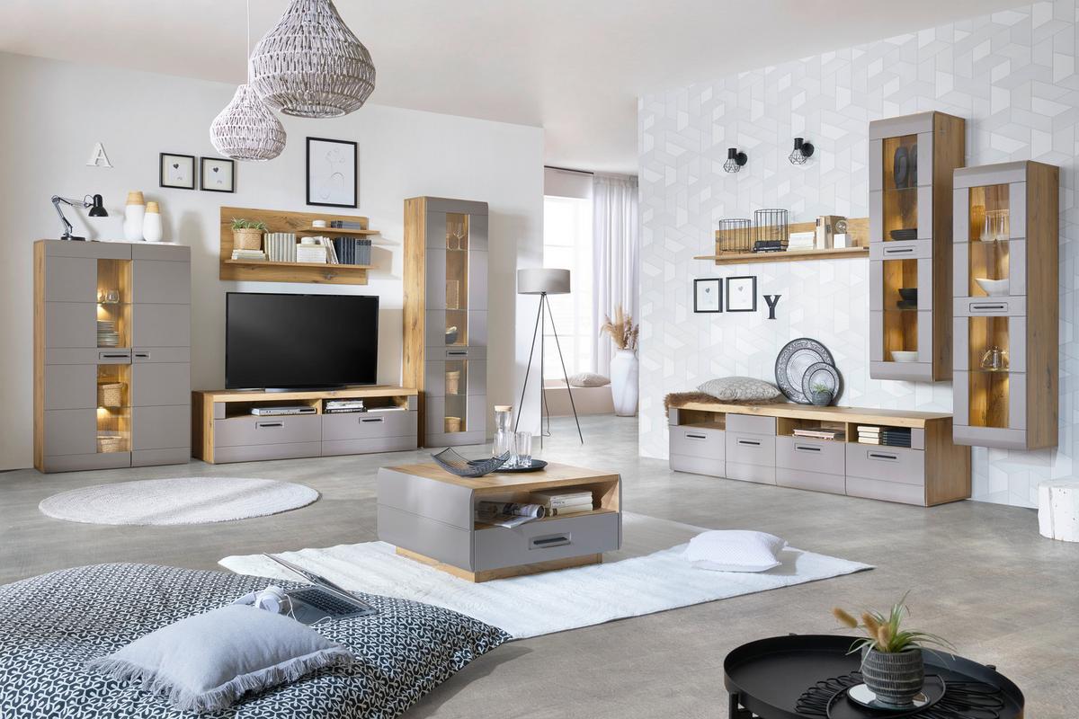 Viseča Vitrina Auris, Siva, Barva Hrasta - siva, Moderno, umetna masa/steklo (40,3/153,4/37,1cm) - Mömax