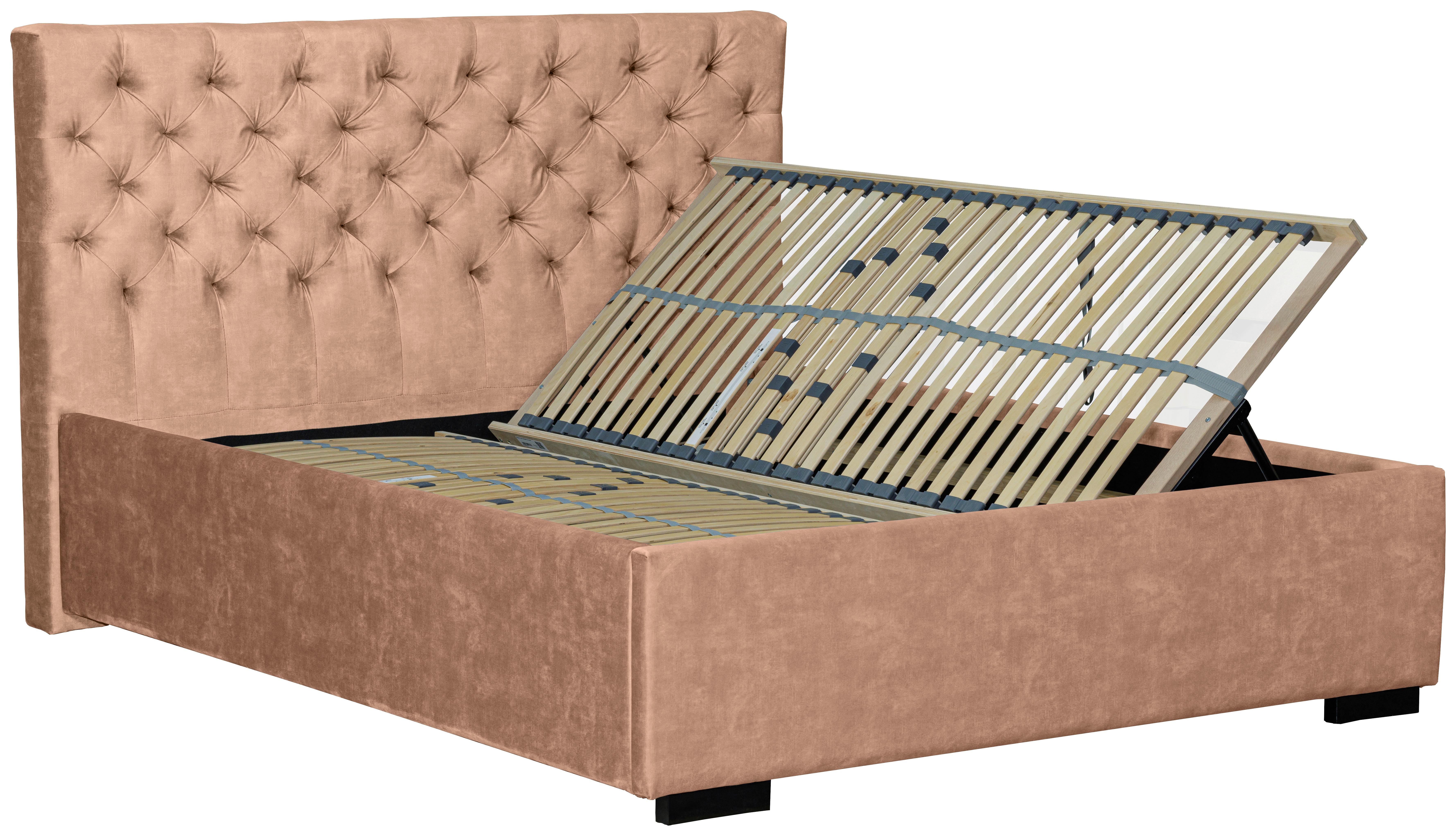 Oblazinjena Postelja Miami Storage, 160x200, Bež - črna/bež, Design, tekstil/les (160/200cm) - Modern Living