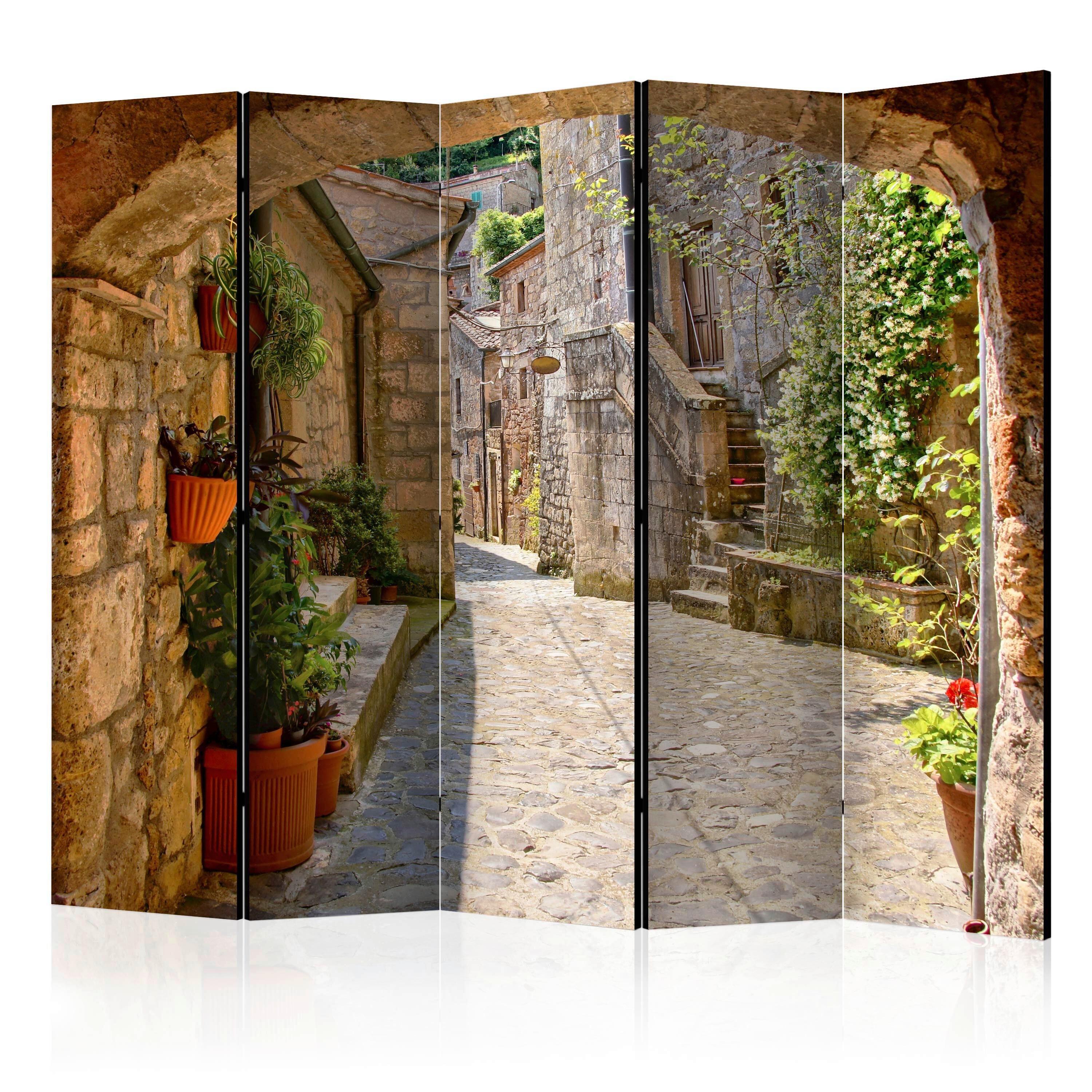 Paravent Provincial Alley Braun/Grün - Braun/Grün, Basics, Holz/Kunststoff (225/172/3cm) - artgeist