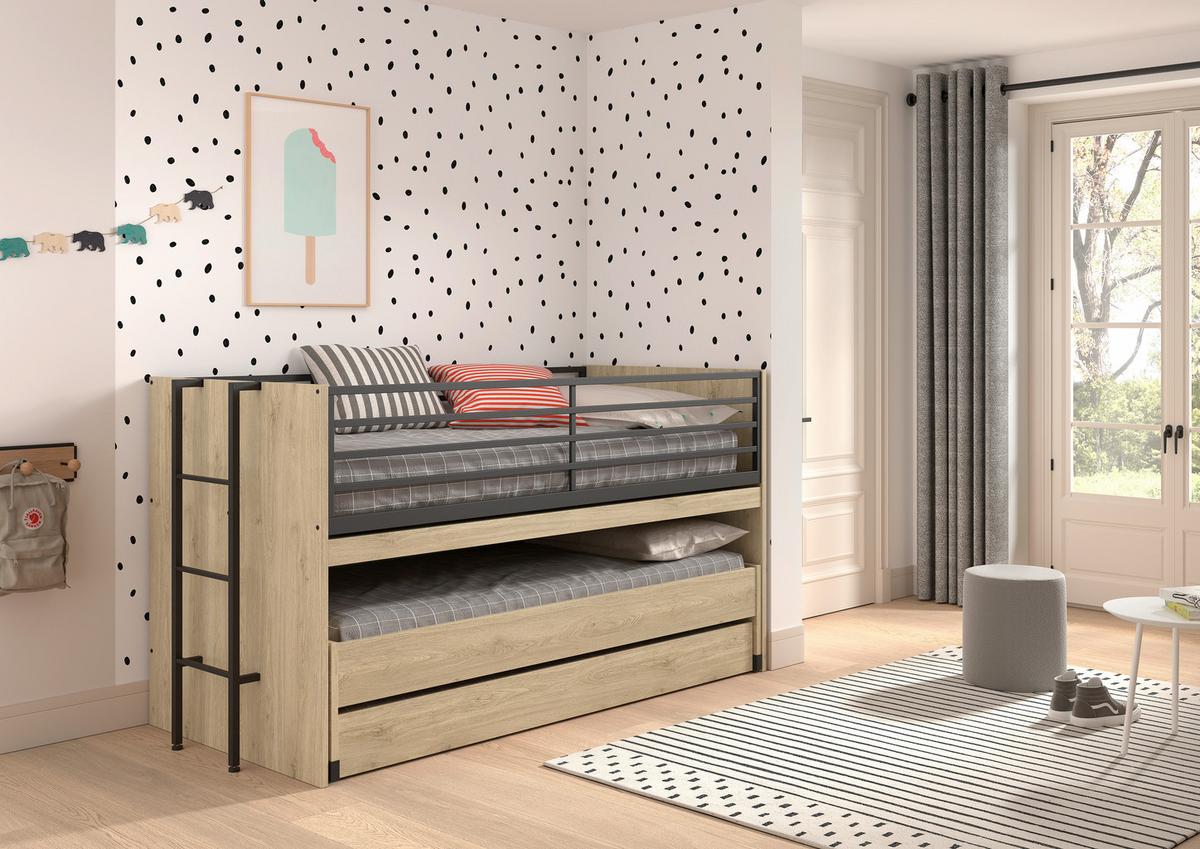 Hochbett Sam Eichefarben ca. 90x200 cm - Eichefarben, MODERN, Holzwerkstoff (90/200cm) - Vipack