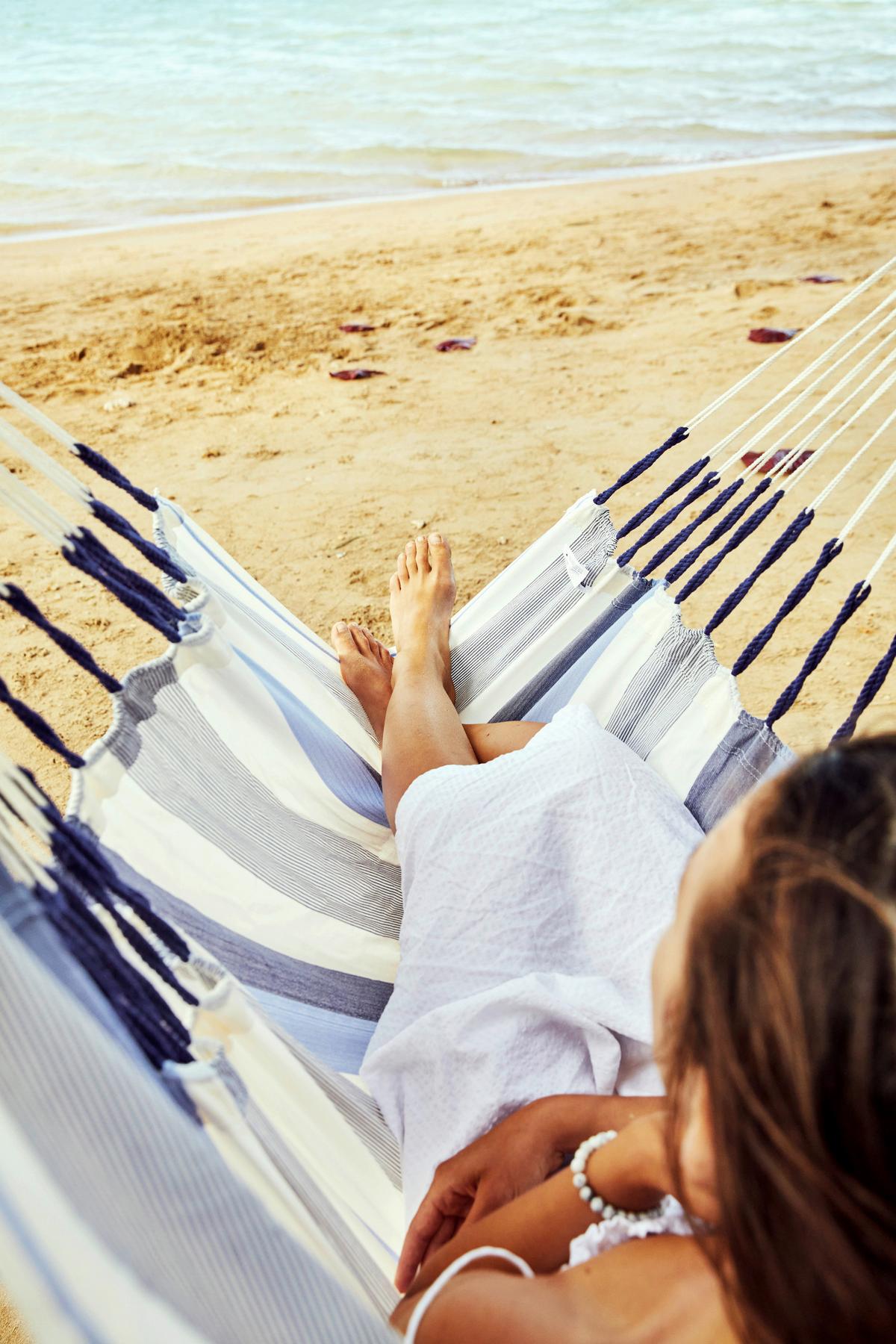 Hängesessel Comfort Hammock Echtholz ca. 110x160x180 cm - Weiß/Dunkelblau, KONVENTIONELL, Holz/Textil (110/160/180cm) - La Siesta