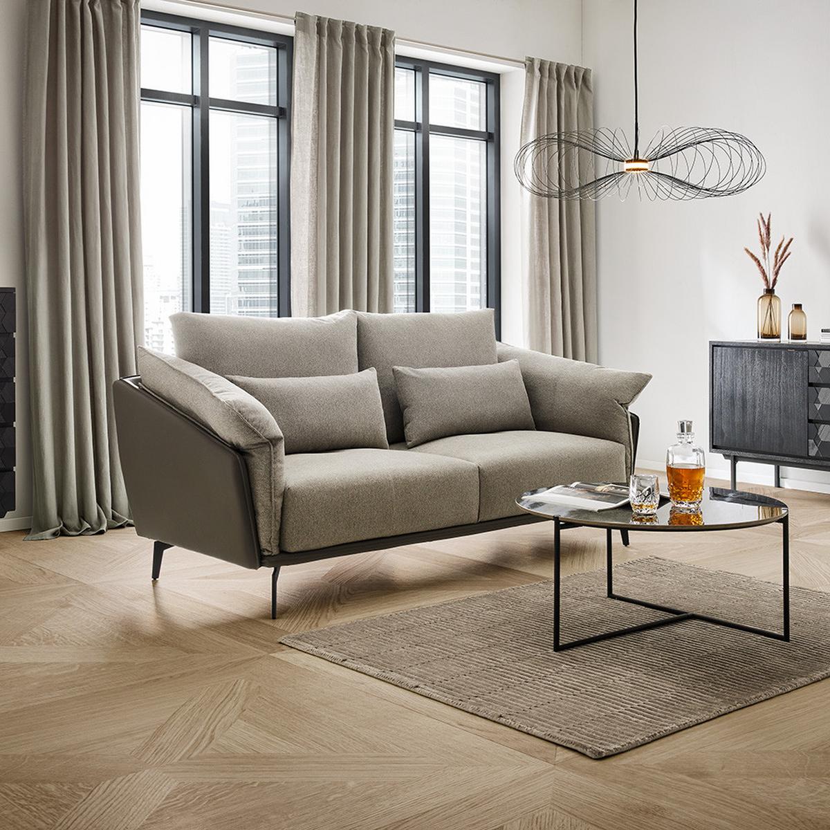 Sofa Elicia Grau Webstoff - Dunkelgrau/Hellgrau, MODERN, Holz/Textil (205/88/92cm) - Bessagi Home