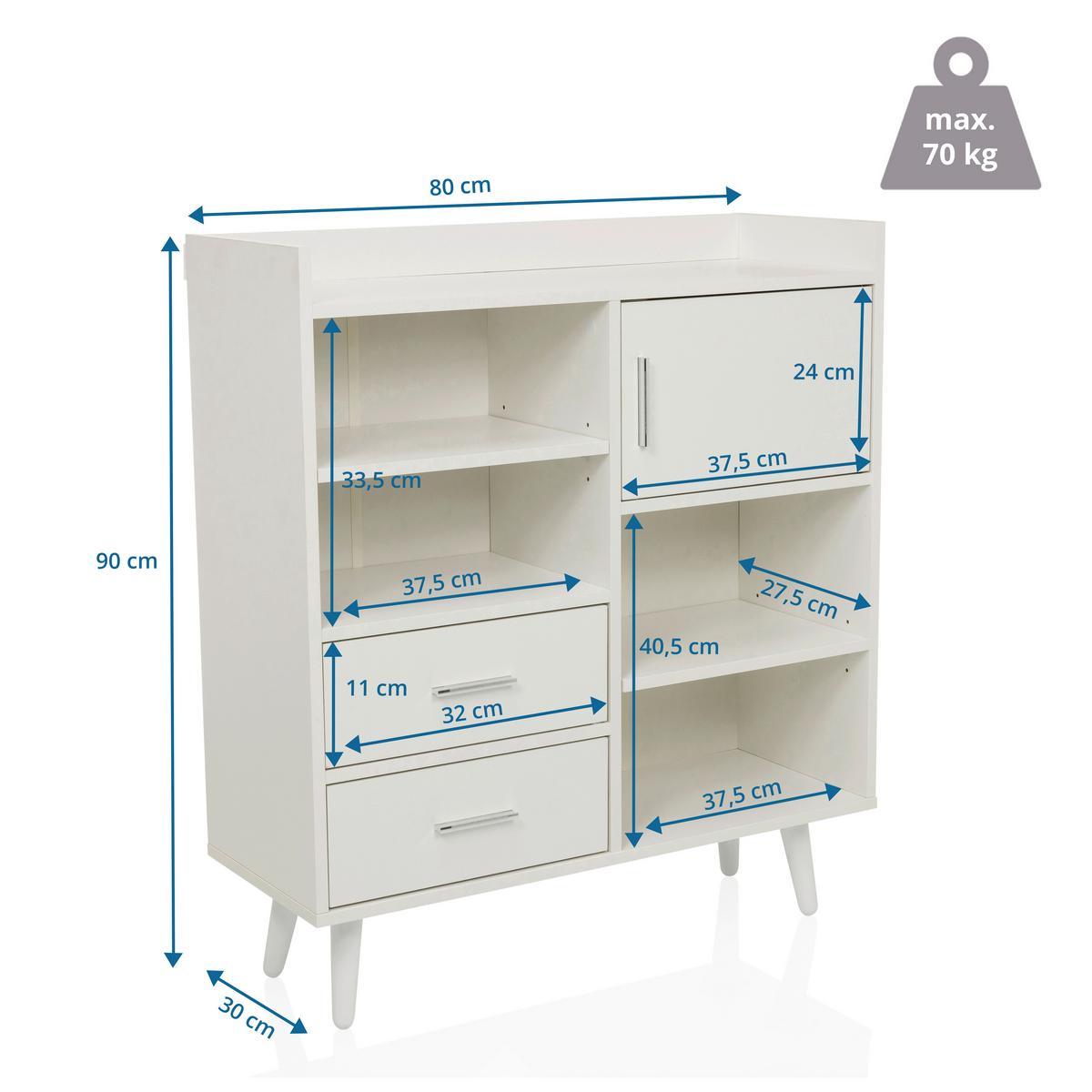 Komoda Myrdal, Bela - bela, Moderno, kovina/leseni material (80/90/30cm) - MID.YOU