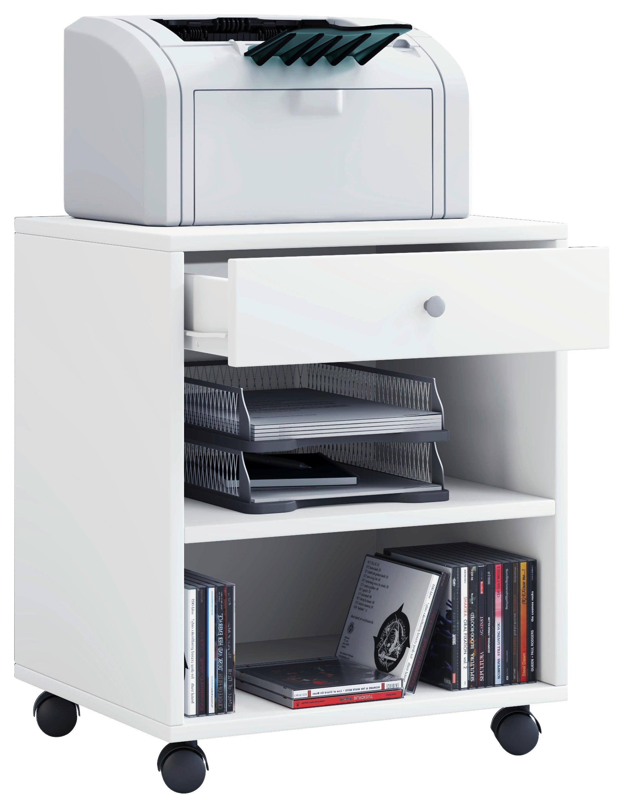 Predalnik Na Kolescih Salda, Bela - srebrne barve/bela, Basics, umetna masa/leseni material (45/54/38cm) - MID.YOU