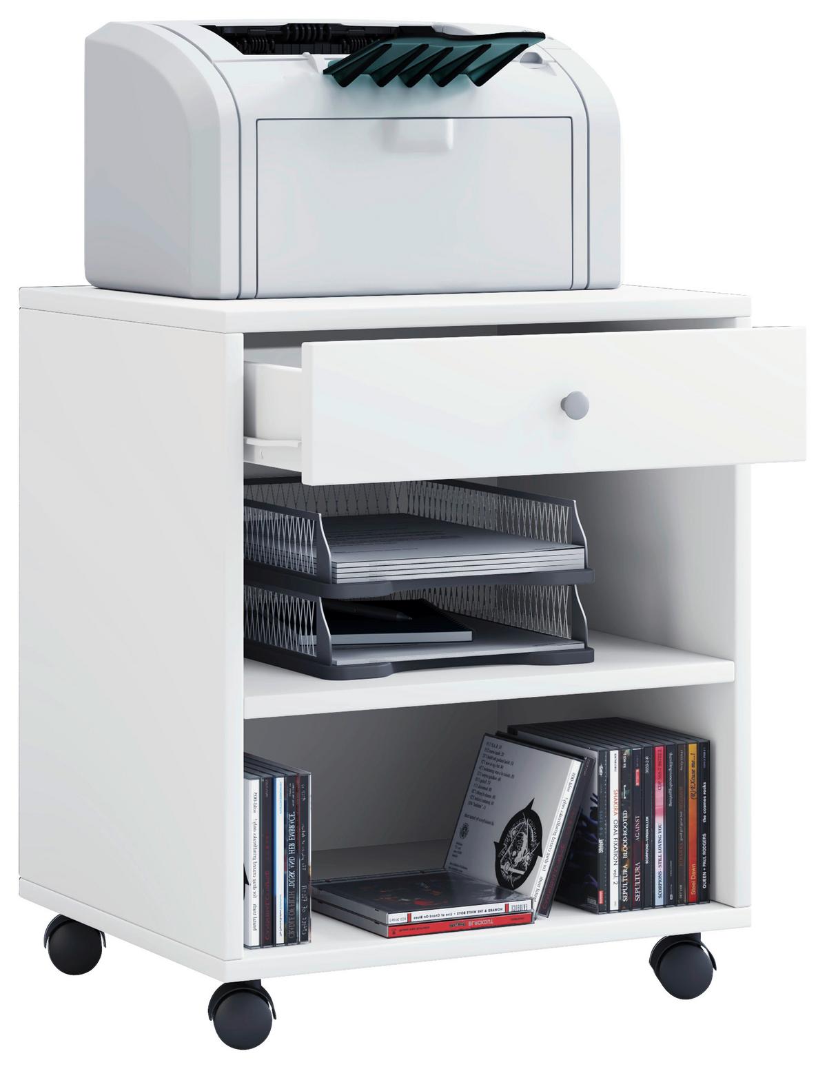 Predalnik Na Kolescih Salda, Bela - srebrne barve/bela, Basics, umetna masa/leseni material (45/54/38cm) - MID.YOU