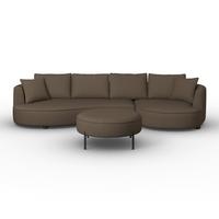 Wohnlandschaft Nilas Braun Chenille mit Hocker - Schwarz/Braun, MODERN, Holz/Textil (322/80/154cm) - Bessagi Home